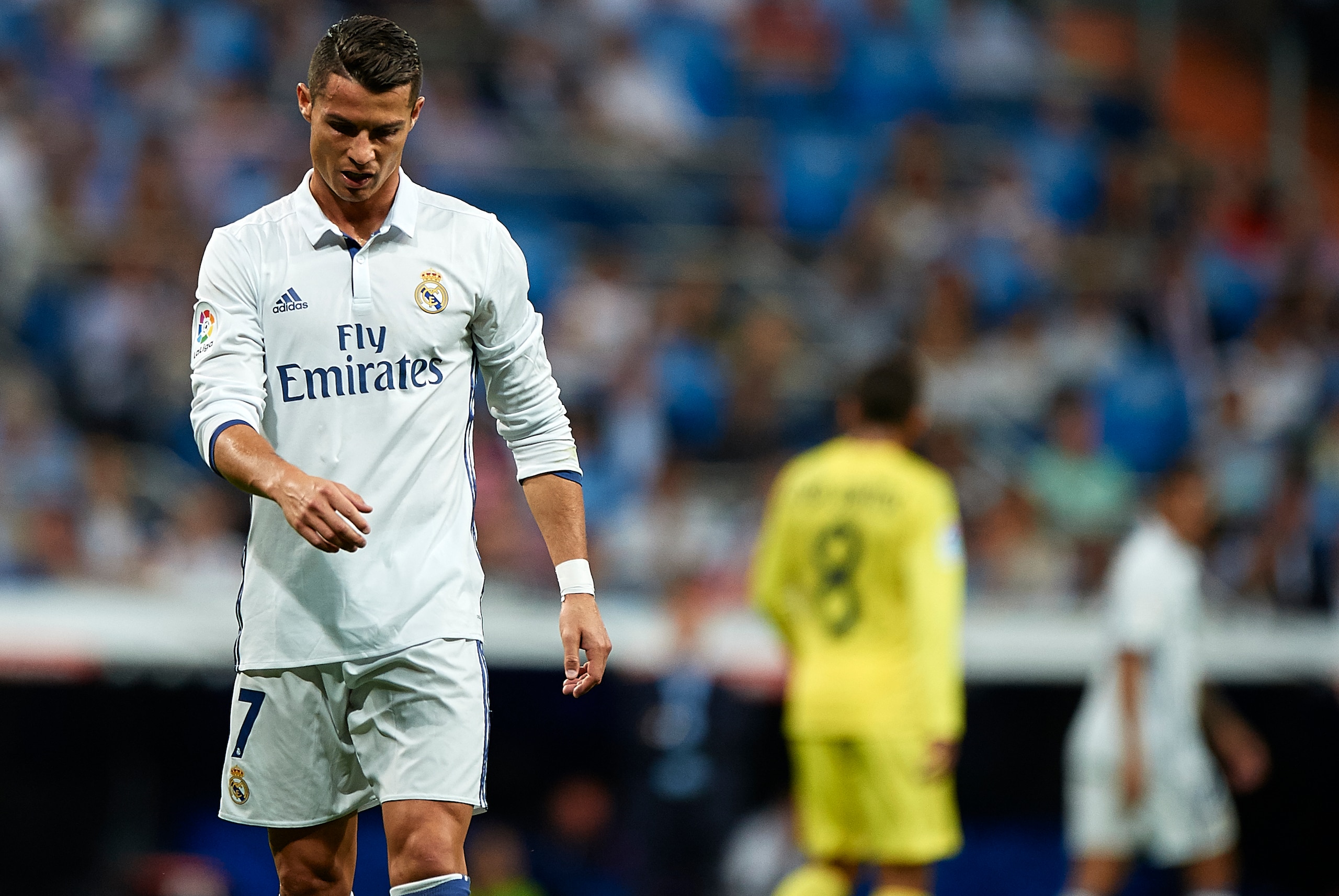MADRID, SPAIN - SEPTEMBER 21:  Cristiano Ronaldo of Real Madrid reacts during the La Liga match between Real Madrid CF and Villarreal CF at Estadio Santiago Bernabeu on September 21, 2016 in Madrid, Spain.  (Photo by fotopress/Getty Images)