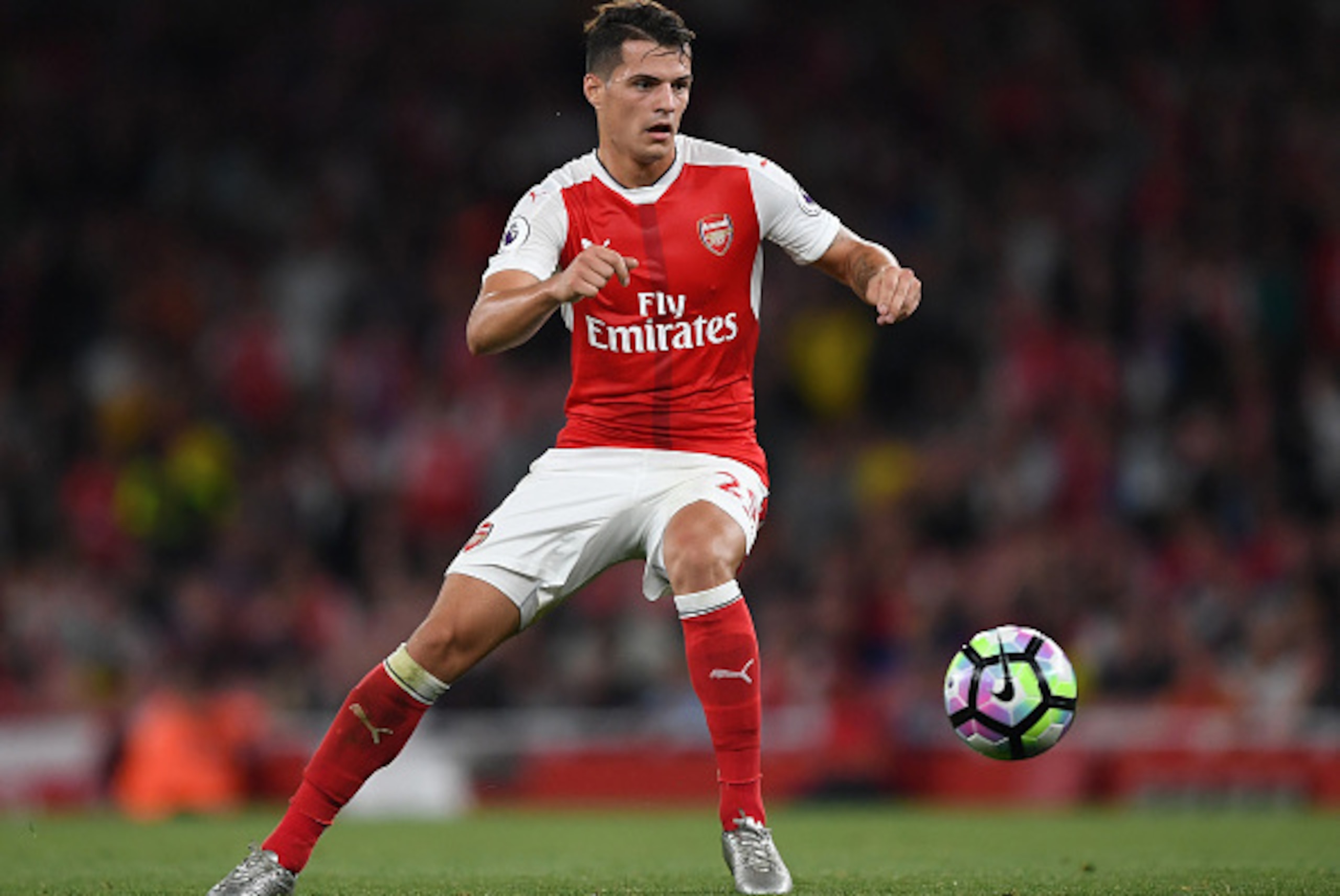 LONDON, ENGLAND - SEPTEMBER 24:  Granit Xhaka of Arsenal in action during the Premier League match between Arsenal and Chelsea at the Emirates Stadium on September 24, 2016 in London, England.  (Photo by Shaun Botterill/Getty Images)