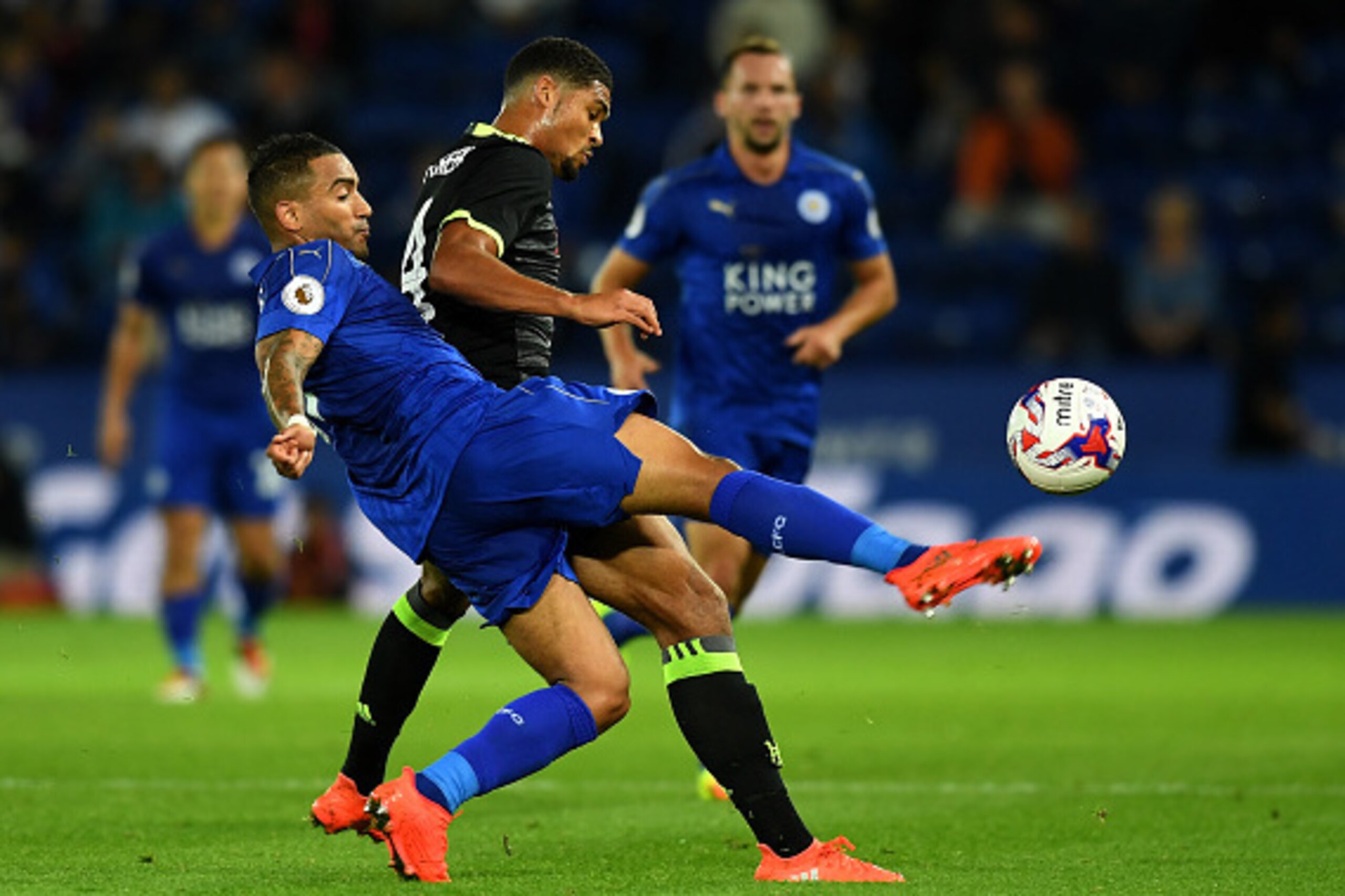 LEICESTER, ENGLAND - SEPTEMBER 20:  Ruben Loftus-Cheek of Chelsea and Danny Simpson of Leicester City in action during the EFL Cup Third Round match between Leicester City and Chelsea at The King Power Stadium on September 20, 2016 in Leicester, England. 