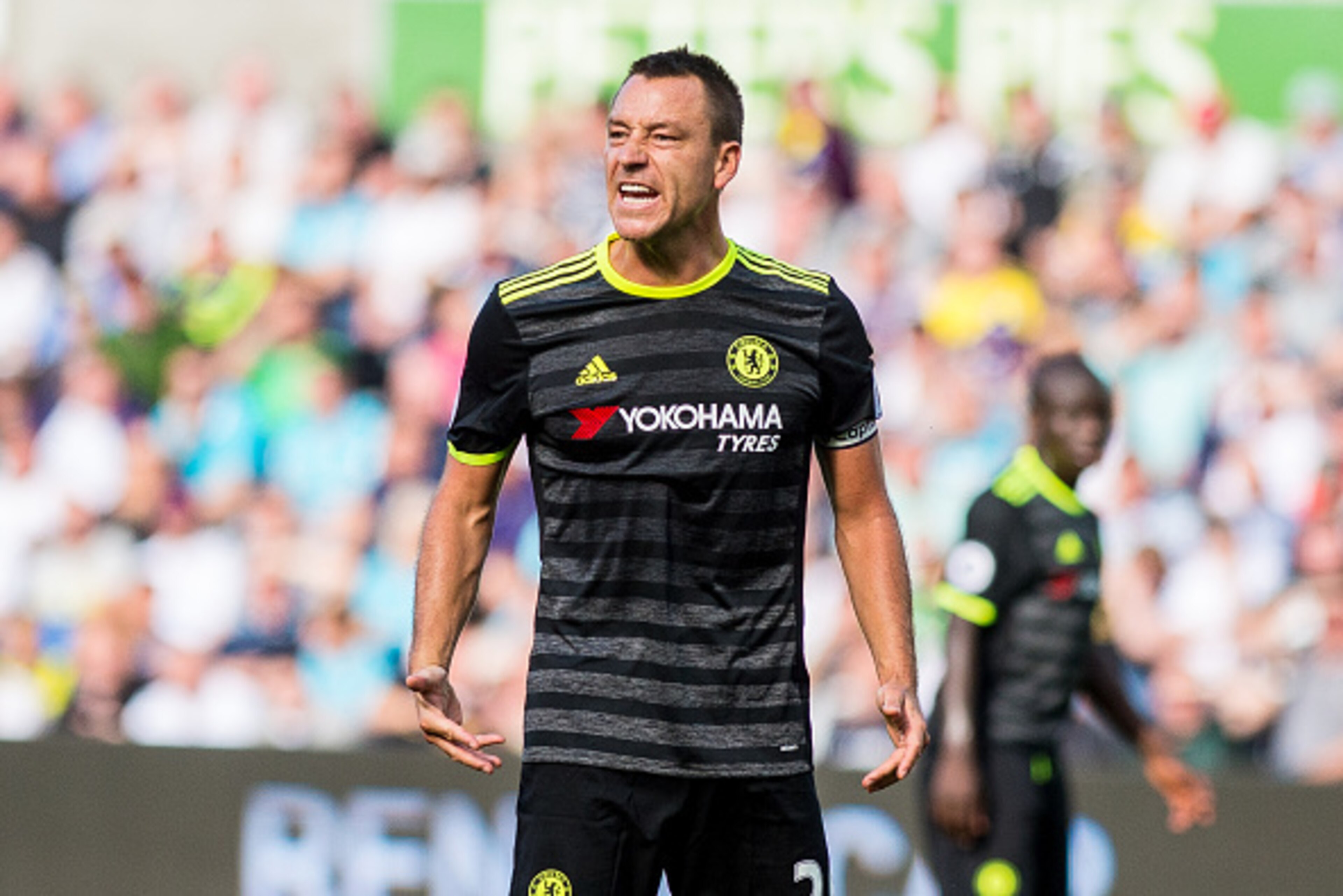 SWANSEA, WALES - SEPTEMBER 11: John Terry of Chelsea reacts during the Premier League match between Swansea City and Chelsea at The Liberty Stadium on September 11, 2016 in Swansea, Wales. (Photo by Athena Pictures/Getty Images)