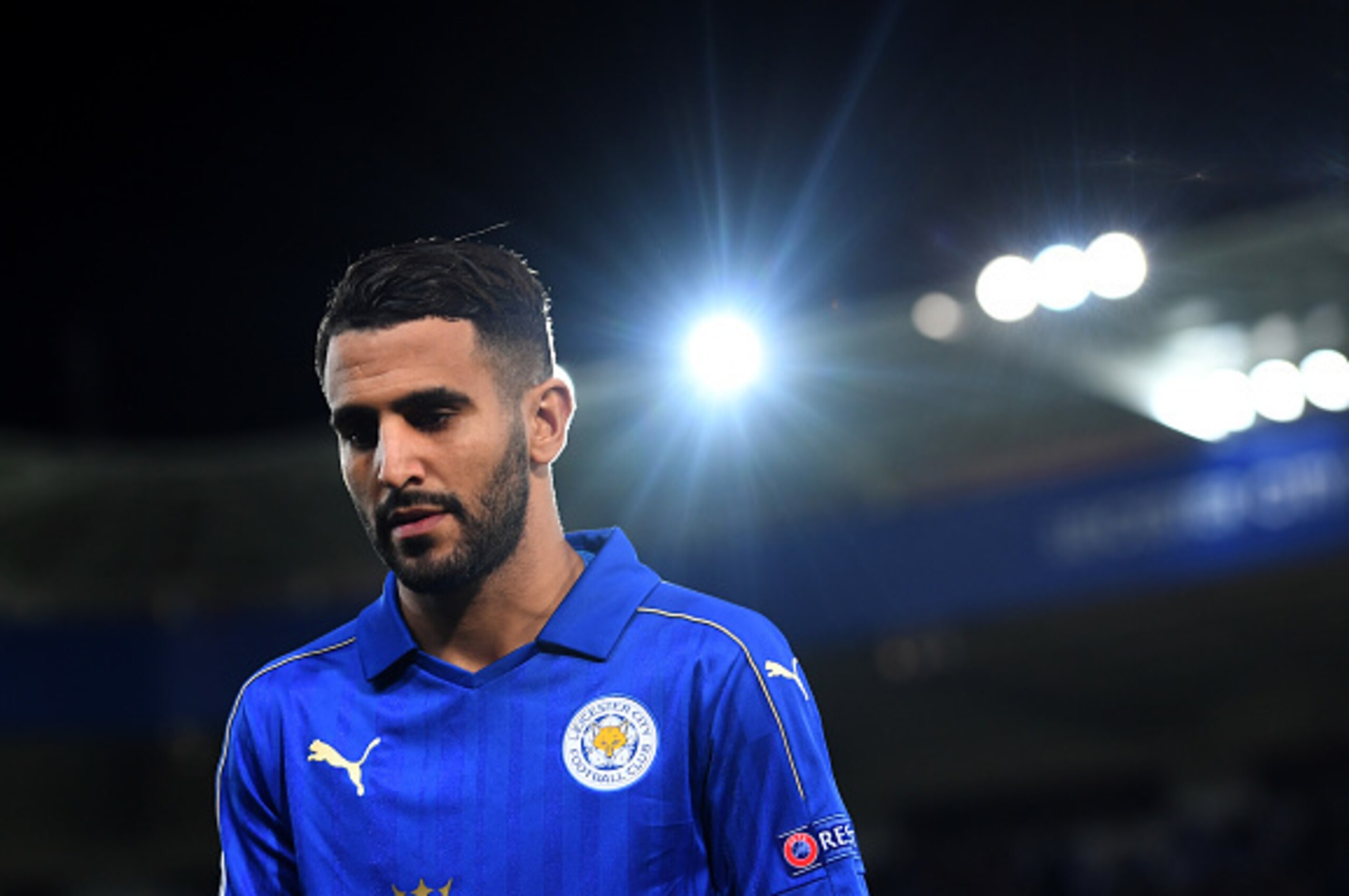LEICESTER, ENGLAND - SEPTEMBER 27:  Riyad Mahrez of Leicester City looks on prior to the UEFA Champions League Group G match between Leicester City FC and FC Porto at The King Power Stadium on September 27, 2016 in Leicester, England.  (Photo by Michael R