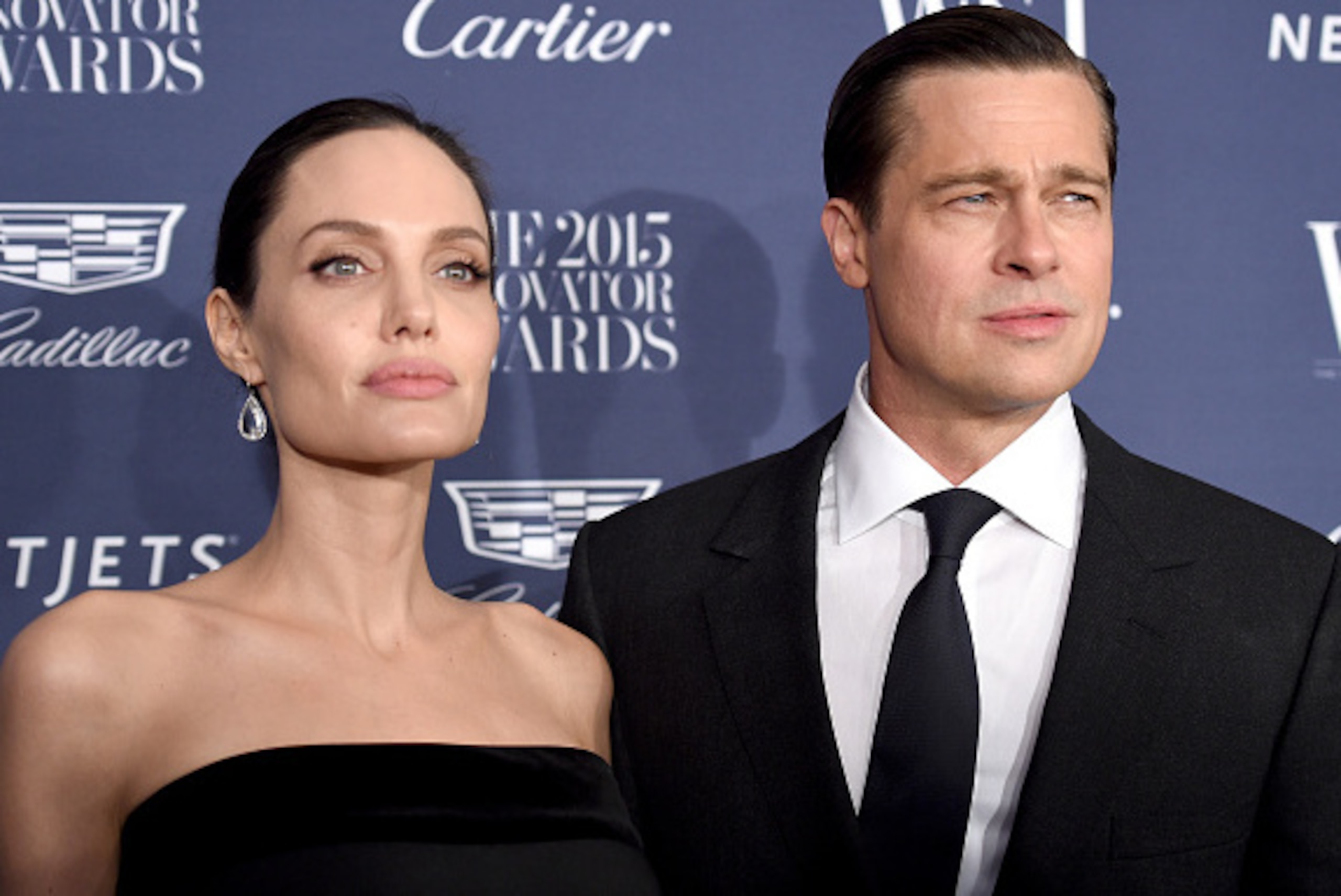 NEW YORK, NY - NOVEMBER 04:  2015 Entertainment Innovator Angelina Jolie Pitt (L) and Brad Pitt attend the WSJ. Magazine 2015 Innovator Awards at the Museum of Modern Art on November 4, 2015 in New York City.  (Photo by Dimitrios Kambouris/Getty Images fo