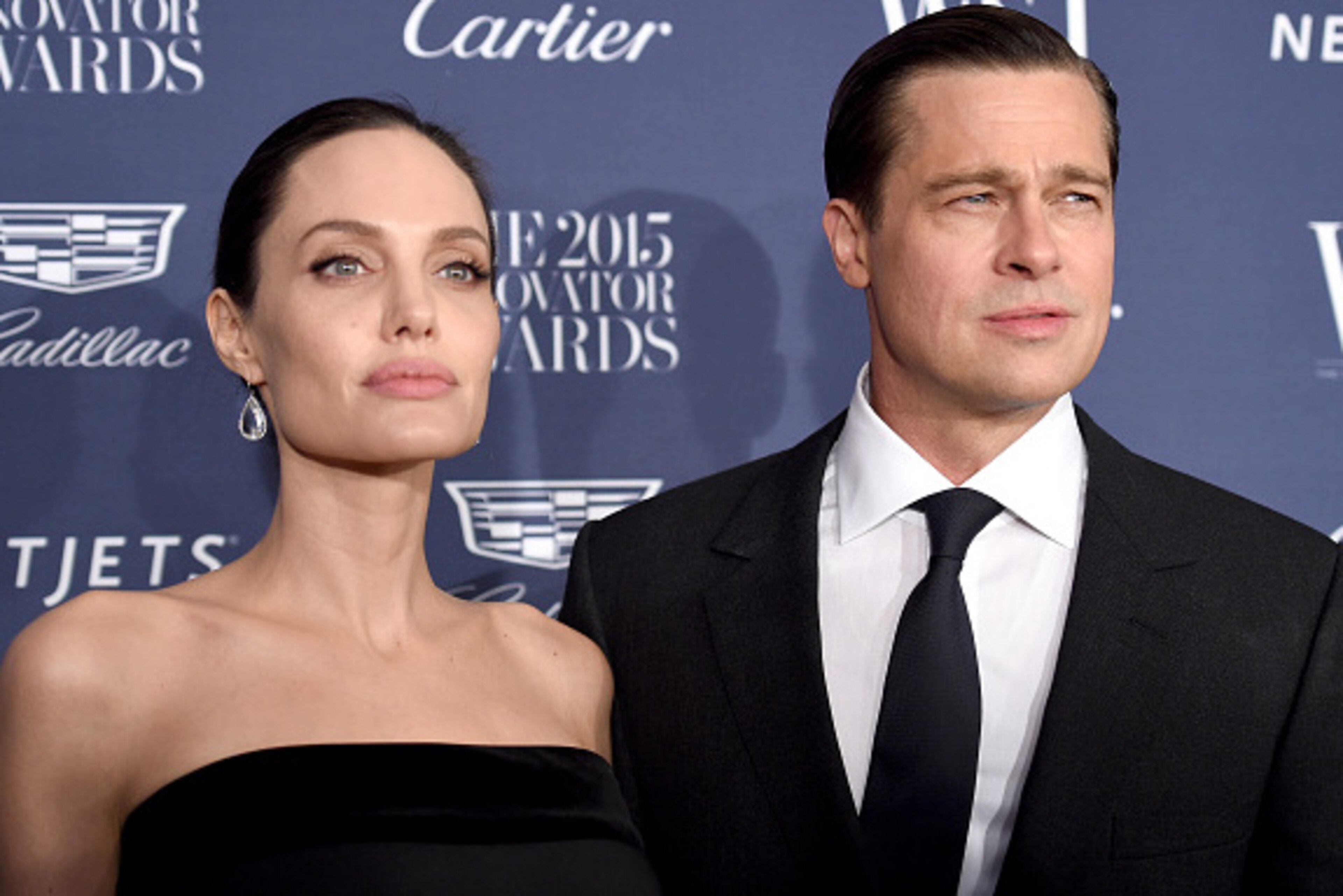 NEW YORK, NY - NOVEMBER 04:  2015 Entertainment Innovator Angelina Jolie Pitt (L) and Brad Pitt attend the WSJ. Magazine 2015 Innovator Awards at the Museum of Modern Art on November 4, 2015 in New York City.  (Photo by Dimitrios Kambouris/Getty Images fo