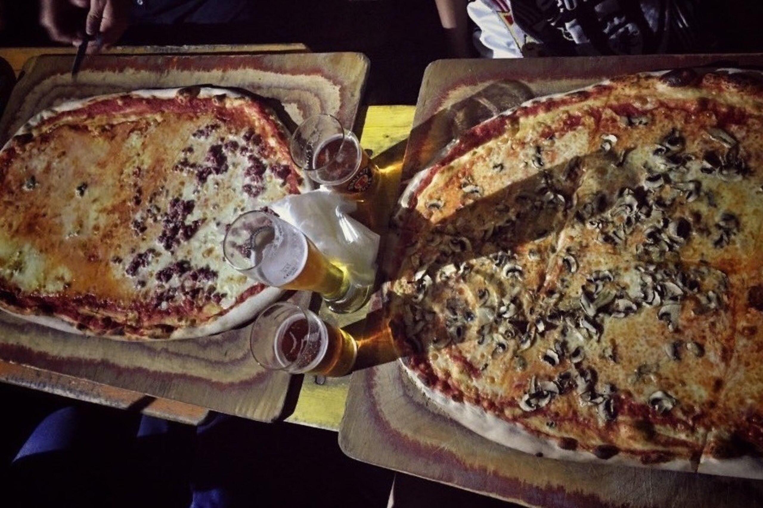 A post-match giant pizza at Manhattan.