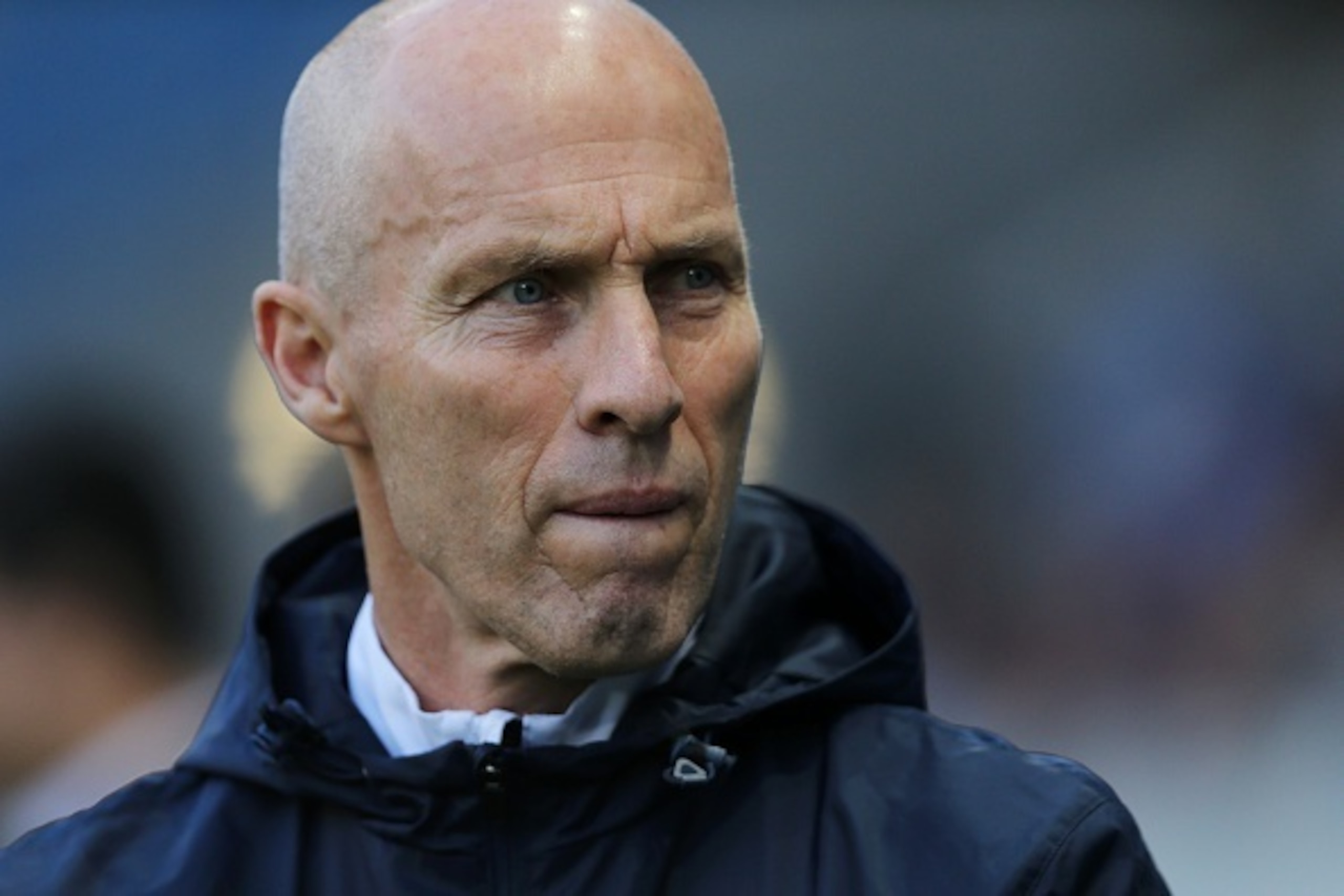 Le Havre's head coach Bob Bradley looks on during the French L2 football match between Le Havre (Havre AC) and Bourg-en-Bresse , on May 13, 2016 at the Oceane stadium, in Le Havre, northwestern France. AFP PHOTO / CHARLY TRIBALLEAU / AFP / CHARLY TRIBALLE