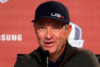 CHASKA, MN - SEPTEMBER 28:  Captain Davis Love III of the United States speaks in a press conference prior to the 2016 Ryder Cup at Hazeltine National Golf Club on September 28, 2016 in Chaska, Minnesota.  (Photo by Streeter Lecka/Getty Images)