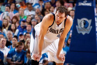 DALLAS, TX - APRIL 23:  A close up shot of Dirk Nowitzki #41 of the Dallas Mavericks in Game Three of the Western Conference Quarterfinals against the Oklahoma City Thunder during the 2016 NBA Playoffs on April 23, 2016 at the American Airlines Center in 