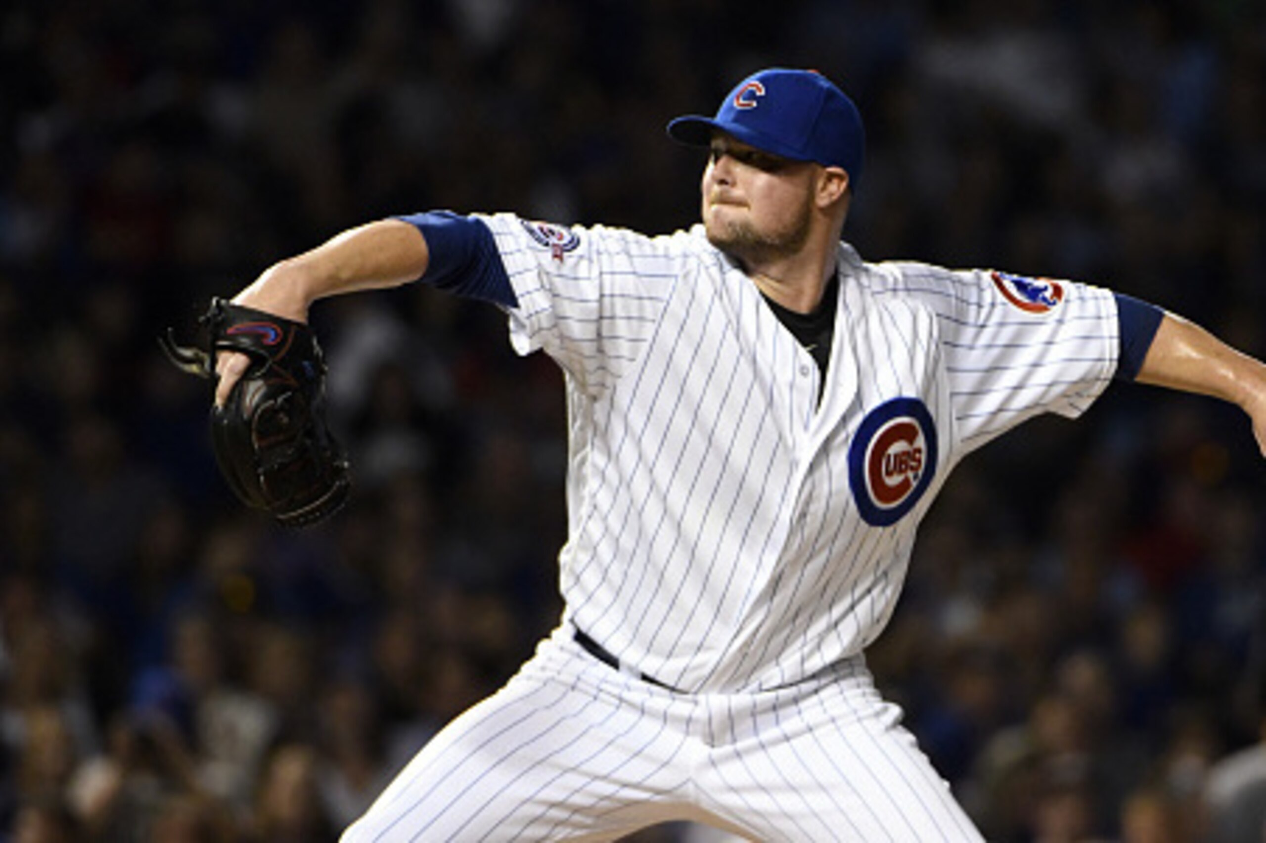 CHICAGO, IL - SEPTEMBER 25: Jon Lester #34 of the Chicago Cubs pitches against the St. Louis Cardinals during the first inning on September 25, 2016 at Wrigley Field in Chicago, Illinois. The Cubs won 3-1. (Photo by David Banks/Getty Images)
