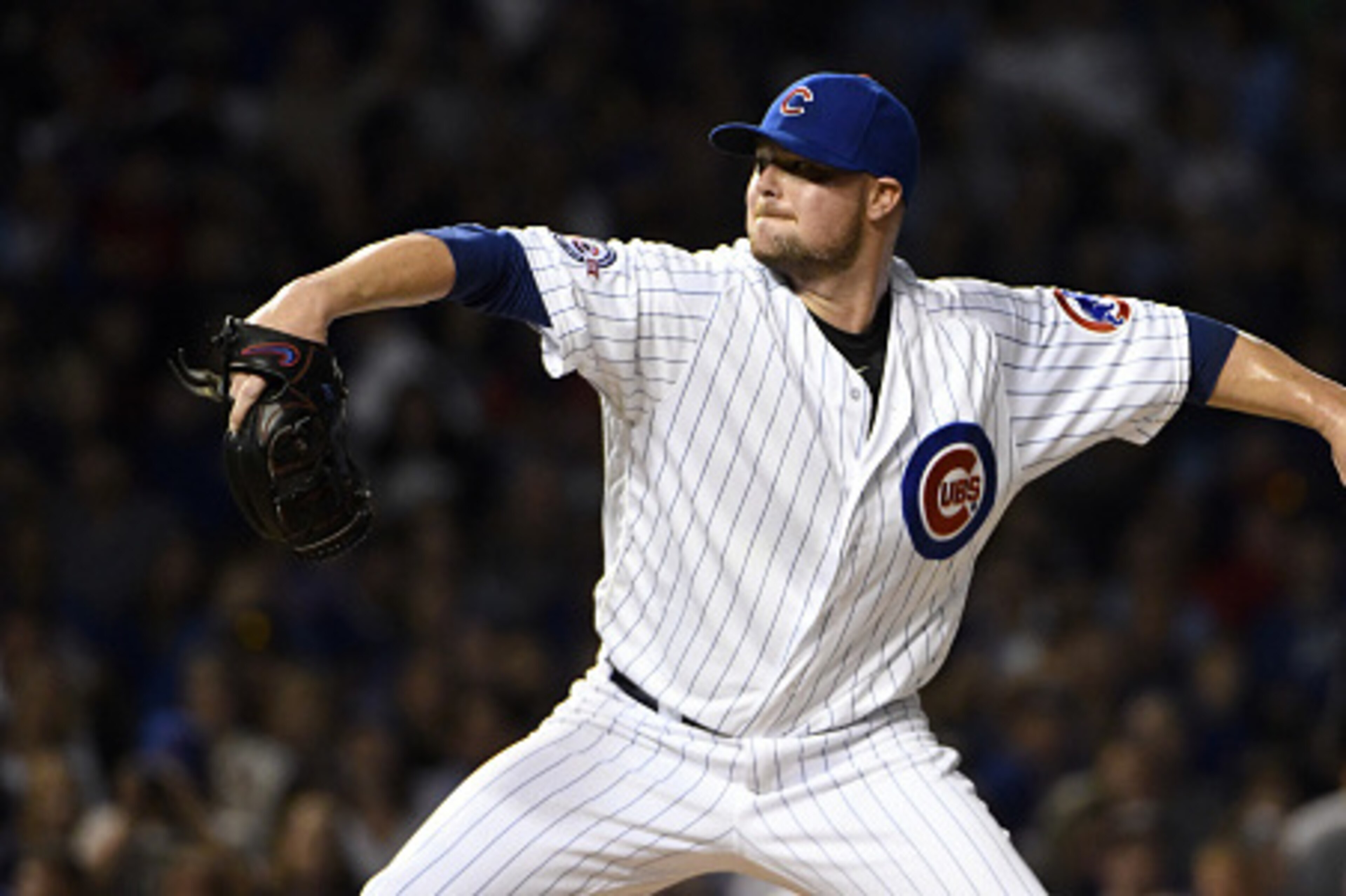 CHICAGO, IL - SEPTEMBER 25: Jon Lester #34 of the Chicago Cubs pitches against the St. Louis Cardinals during the first inning on September 25, 2016 at Wrigley Field in Chicago, Illinois. The Cubs won 3-1. (Photo by David Banks/Getty Images)