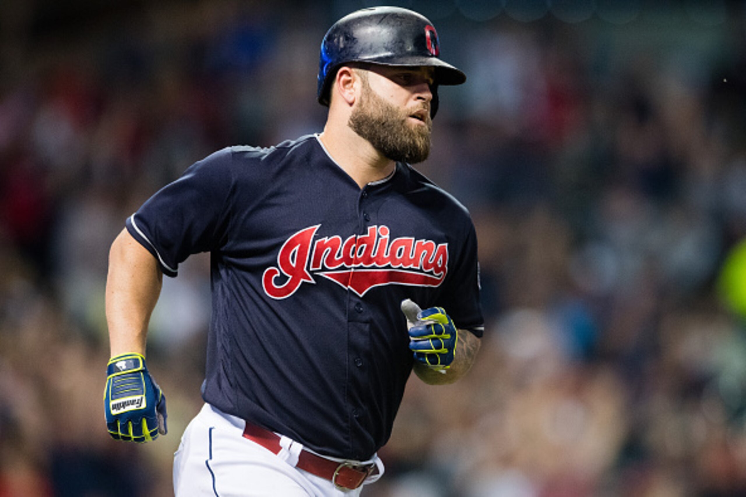 CLEVELAND, OH - SEPTEMBER 5: Mike Napoli #26 of the Cleveland Indians rounds the bases on a solo home run during the fifth inning against the Houston Astros at Progressive Field on September 5, 2016 in Cleveland, Ohio. (Photo by Jason Miller/Getty Images)