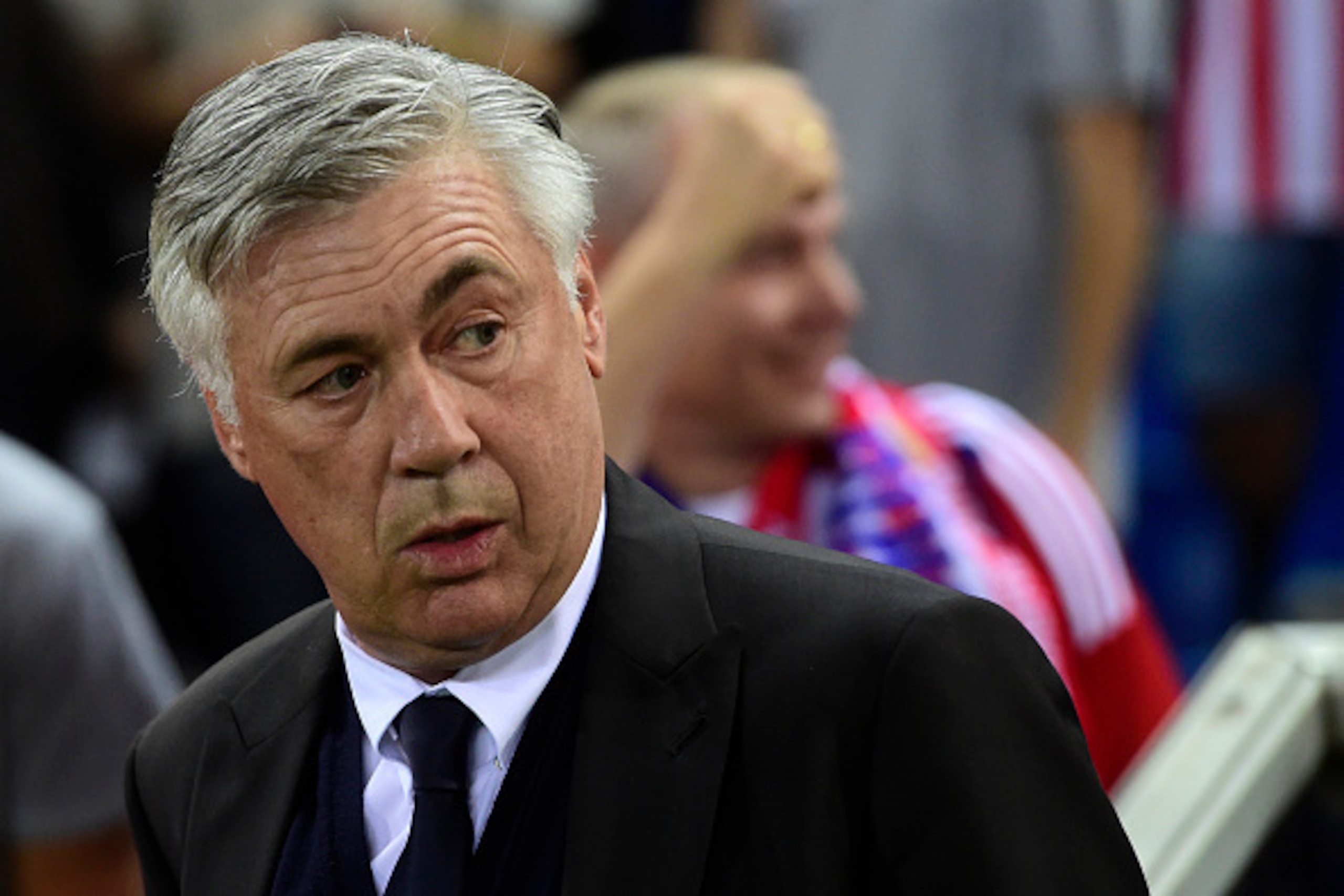 Bayern Munich's Italian coach Carlo Ancelotti looks on before the UEFA Champions League Group D football match Club Atletico de Madrid vs FC Bayern Munich at the Vicente Calderon stadium in Madrid on September 28, 2016. / AFP / PIERRE-PHILIPPE MARCOU     