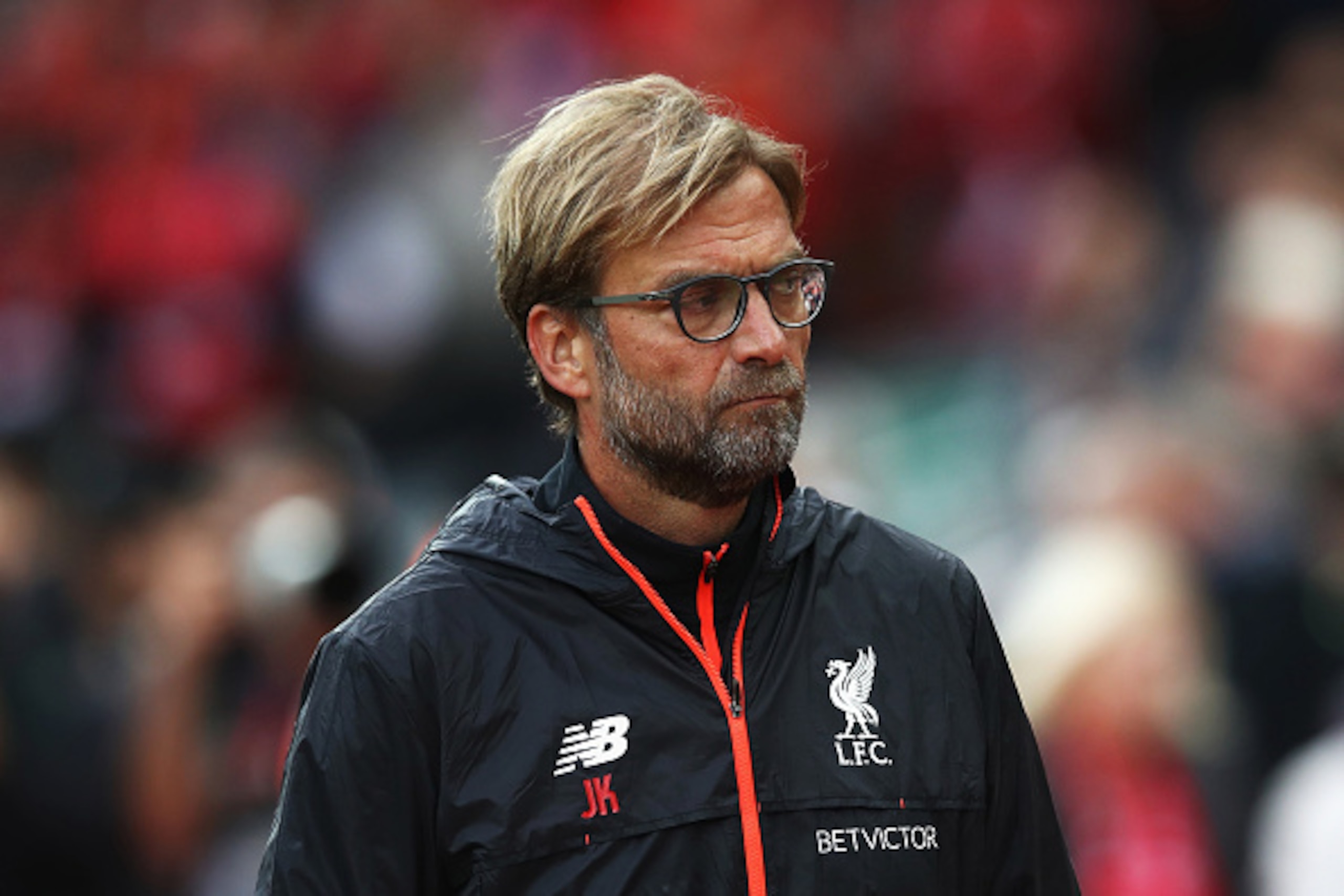 LIVERPOOL, ENGLAND - SEPTEMBER 24:  Jurgen Klopp manager of Liverpool looks on prior to the Premier League match between Liverpool and Hull City at Anfield on September 24, 2016 in Liverpool, England.  (Photo by Julian Finney/Getty Images)