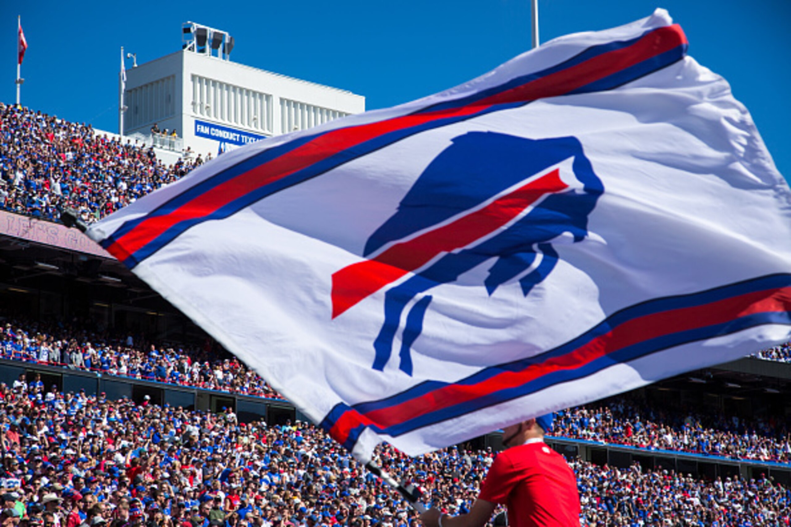 ORCHARD PARK, NY - SEPTEMBER 25:  Fans and Buffalo Bills staff celebrate a touchdown during the game against the Arizona Cardinals on September 25, 2016 at New Era Field in Orchard Park, New York. Buffalo defeats Arizona 33-18.  (Photo by Brett Carlsen/Ge
