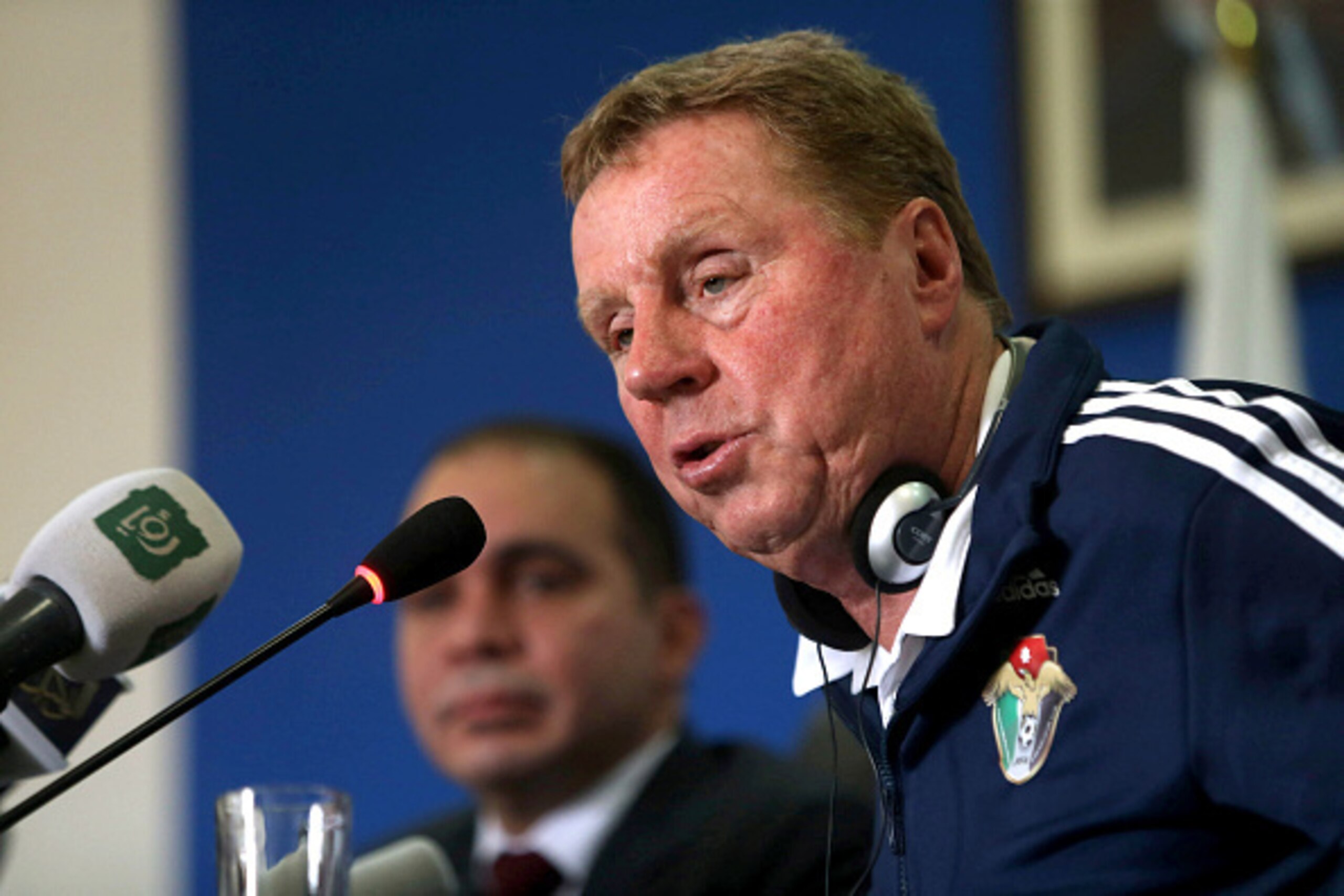 AMMAN, JORDAN- MARCH 22: Jordan's latest manager Harry Redknapp speaks during a joint press conference with the president of the Jordan Football Association, Prince Ali Bin Al Hueesin ahead their World Cup qualifiers on March 22, 2016 in Amman, Jordan. Re