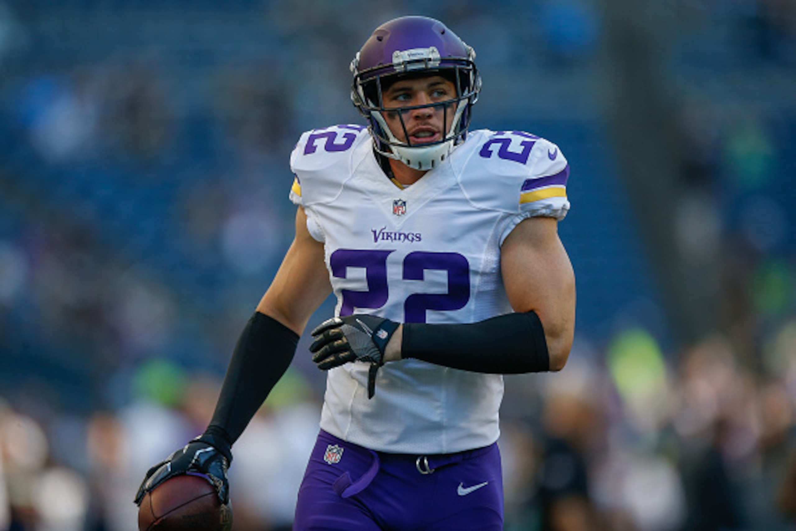 SEATTLE, WA - AUGUST 18:  Safety Harrison Smith #22 of the Minnesota Vikings warms up prior to the game against the Seattle Seahawks at CenturyLink Field on August 18, 2016 in Seattle, Washington.  (Photo by Otto Greule Jr/Getty Images)