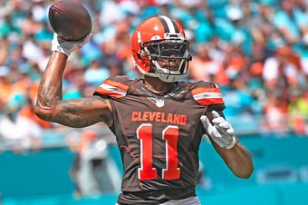 MIAMI GARDENS, FL - SEPTEMBER 25: Wide receiver Terrelle Pryor #11 of the Cleveland Browns plays quarterback and pases during a NFL game against the Miami Dolphins on September 25, 2016 in Miami Gardens, Florida.  (Photo by Ron Elkman/Sports Imagery/ Gett