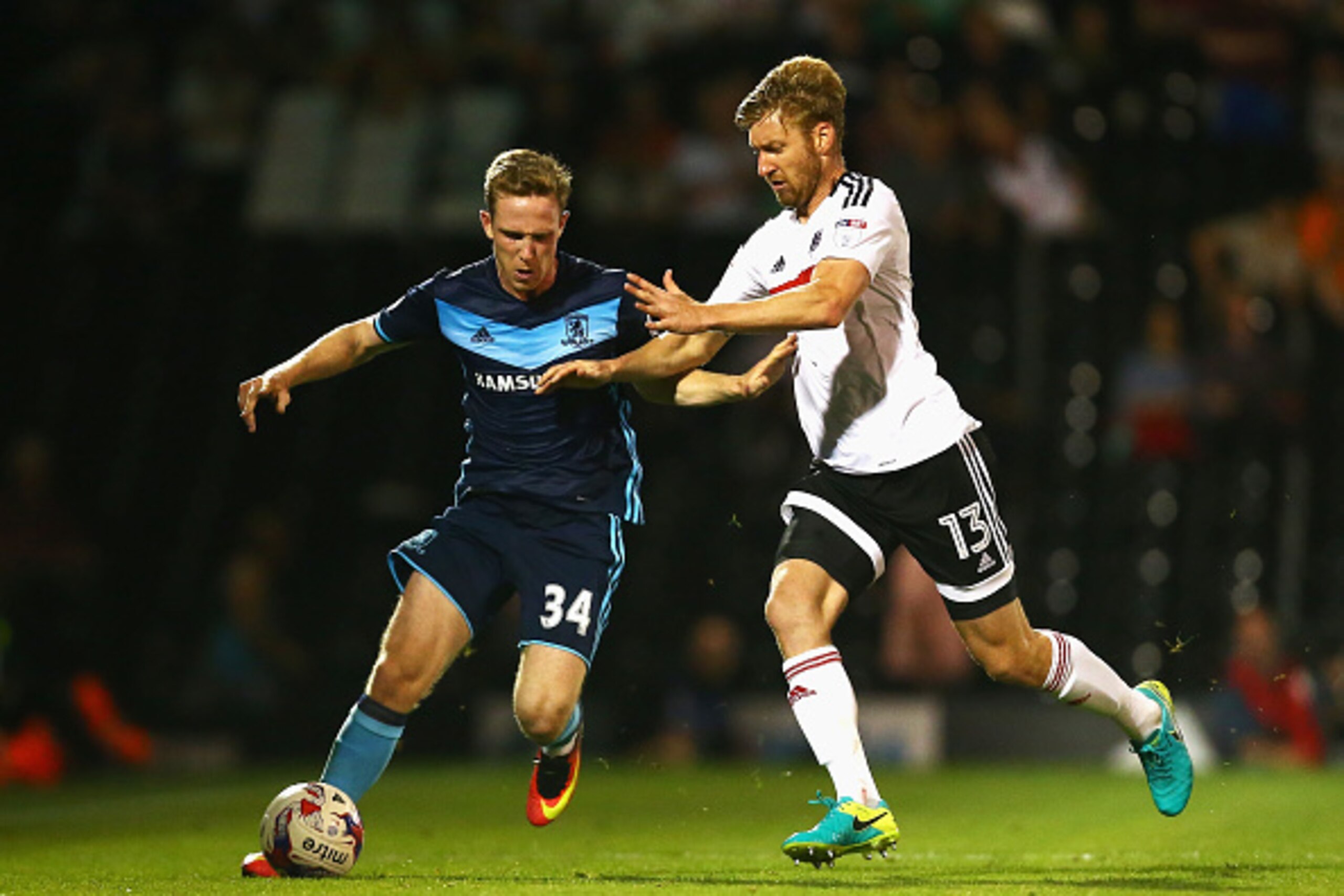 LONDON, ENGLAND - AUGUST 24: Adam Forshaw of Middlesbrough is challenged by Tim Ream of Fulham during the EFL Cup second round match between Fulham and Middlesbrough at Craven Cottage on August 24, 2016 in London, England. (Photo by Jordan Mansfield/Gett LONDON, ENGLAND - AUGUST 24: Adam Forshaw of Middlesbrough is challenged by Tim Ream of Fulham during the EFL Cup second round match between Fulham and Middlesbrough at Craven Cottage on August 24, 2016 in London, England. (Photo by Jordan Mansfield/Gett