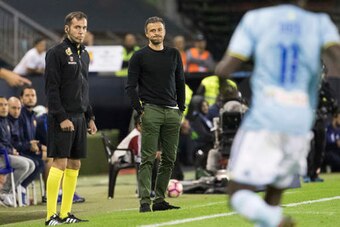 Luis Enrique held his hands up after the game.