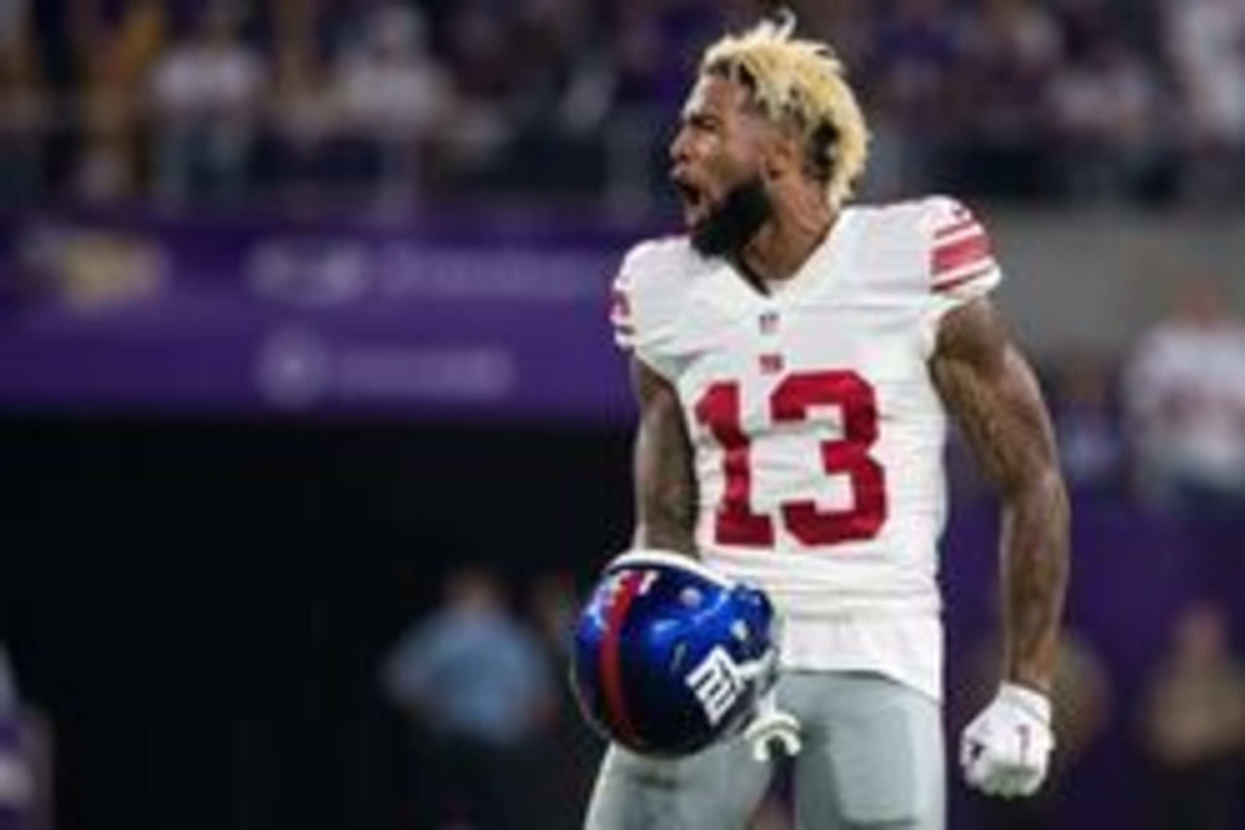 Oct 3, 2016; Minneapolis, MN, USA; New York Giants wide receiver Odell Beckham Jr. (13) argues a call during the second quarter against the Minnesota Vikings at U.S. Bank Stadium. Mandatory Credit: Brace Hemmelgarn-USA TODAY Sports Oct 3, 2016; Minneapolis, MN, USA; New York Giants wide receiver Odell Beckham Jr. (13) argues a call during the second quarter against the Minnesota Vikings at U.S. Bank Stadium. Mandatory Credit: Brace Hemmelgarn-USA TODAY Sports