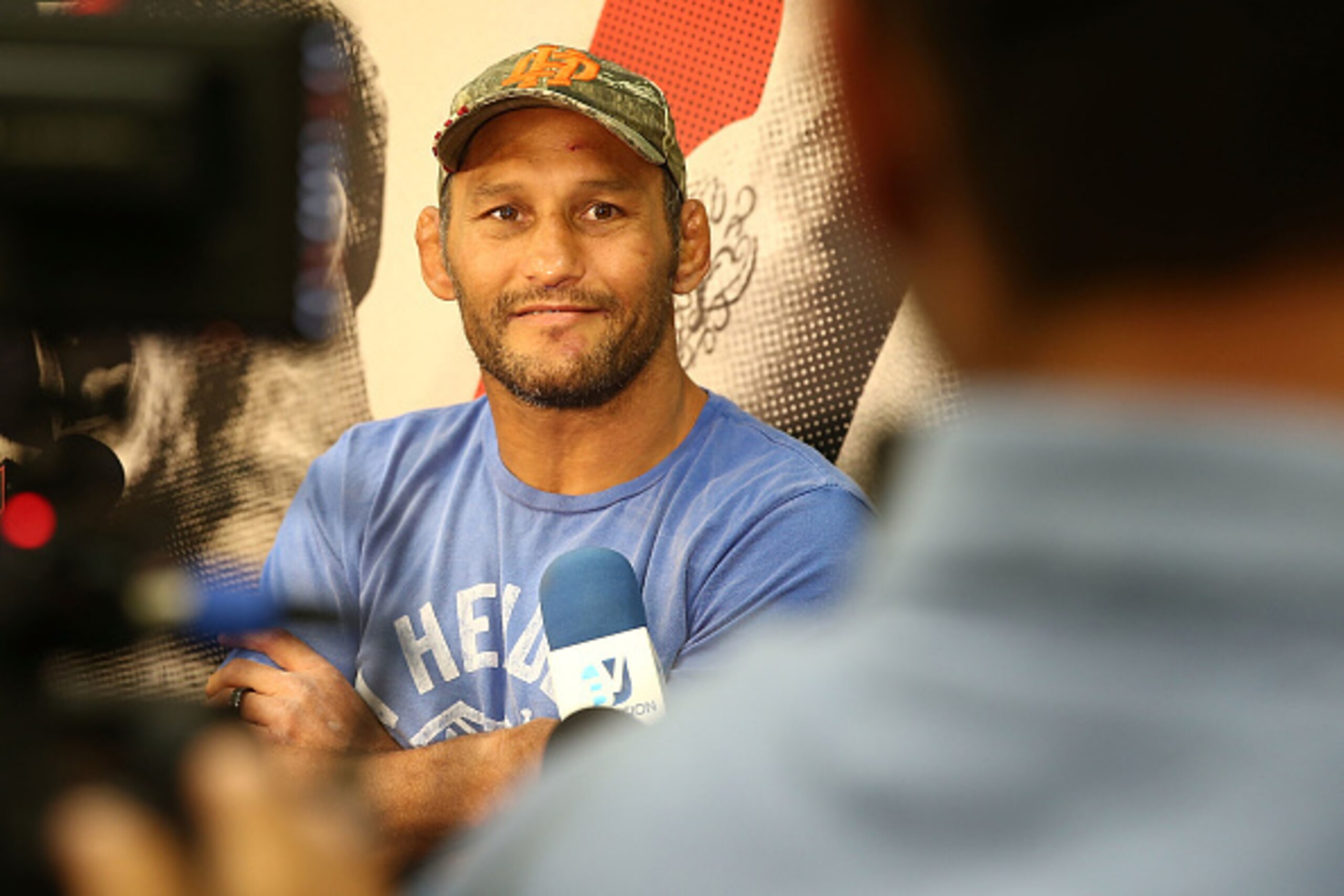 TORRANCE, CA - SEPTEMBER 22: Fighter Dan Henderson speaks to the press at a media workout at UFC Gym on September 22, 2016 in Torrance, California. (Photo by Joe Scarnici/Getty Images)