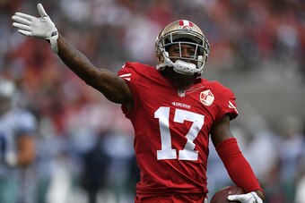 SANTA CLARA, CA - OCTOBER 02:   Jeremy Kerley #17 of the San Francisco 49ers celebrates after a first down against the Dallas Cowboys at Levi's Stadium on October 2, 2016 in Santa Clara, California. (Photo by Thearon W. Henderson/Getty Images)