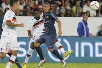 PARIS, FRANCE - AUGUST 11: Marco Verratti of Paris Saint-Germain during the French Ligue 1 between Paris Saint Germain and Lorient FC at Parc Des Princes on August 11, 2012 in Paris, France. (Photo by Xavier Laine/Getty Images)
