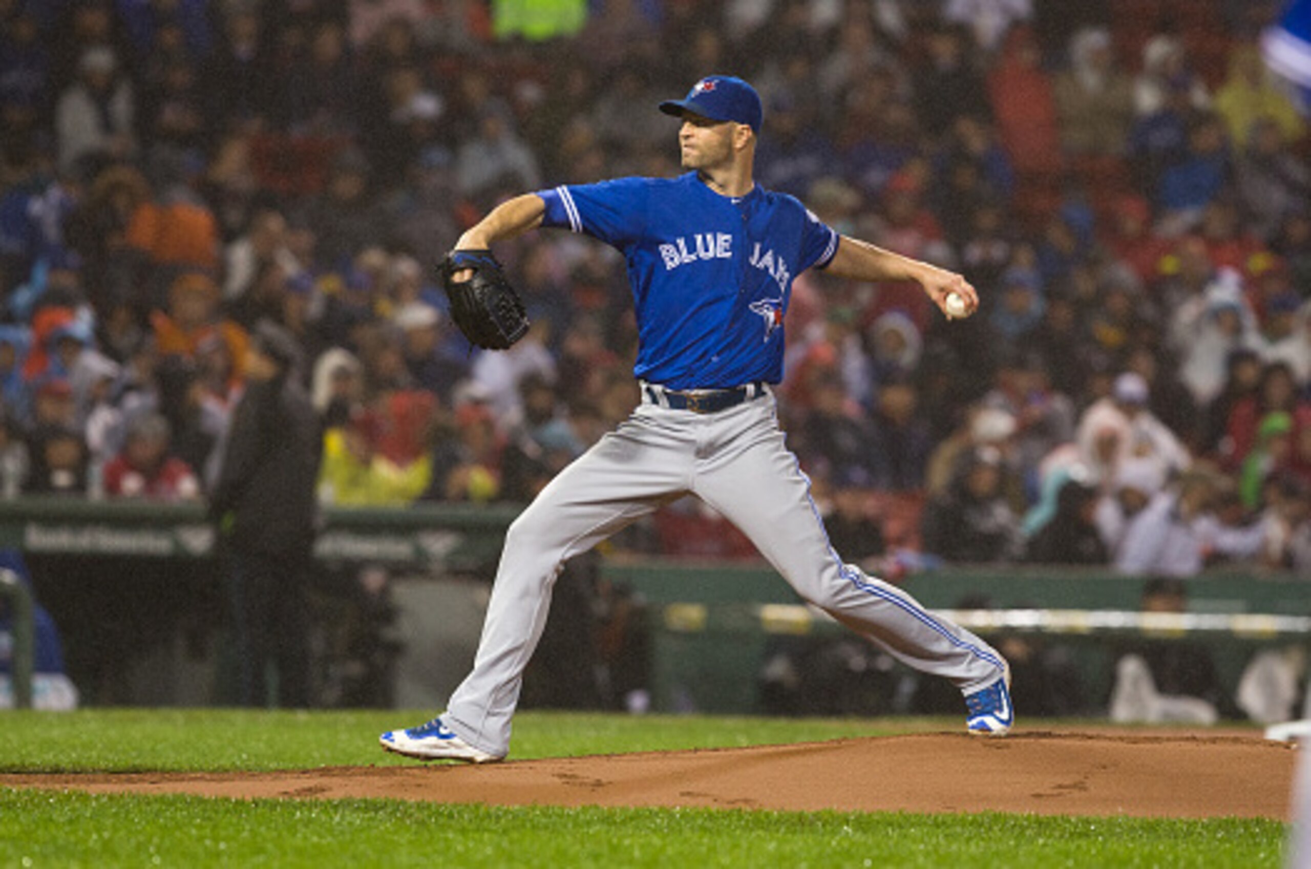 BOSTON, MA - OCTOBER 1: J.A. Happ #33 of the Toronto Blue Jays pitches during the first inning against the Boston Red Soxnat Fenway Park on October 1, 2016 in Boston, Massachusetts. (Photo by Rich Gagnon/Getty Images)