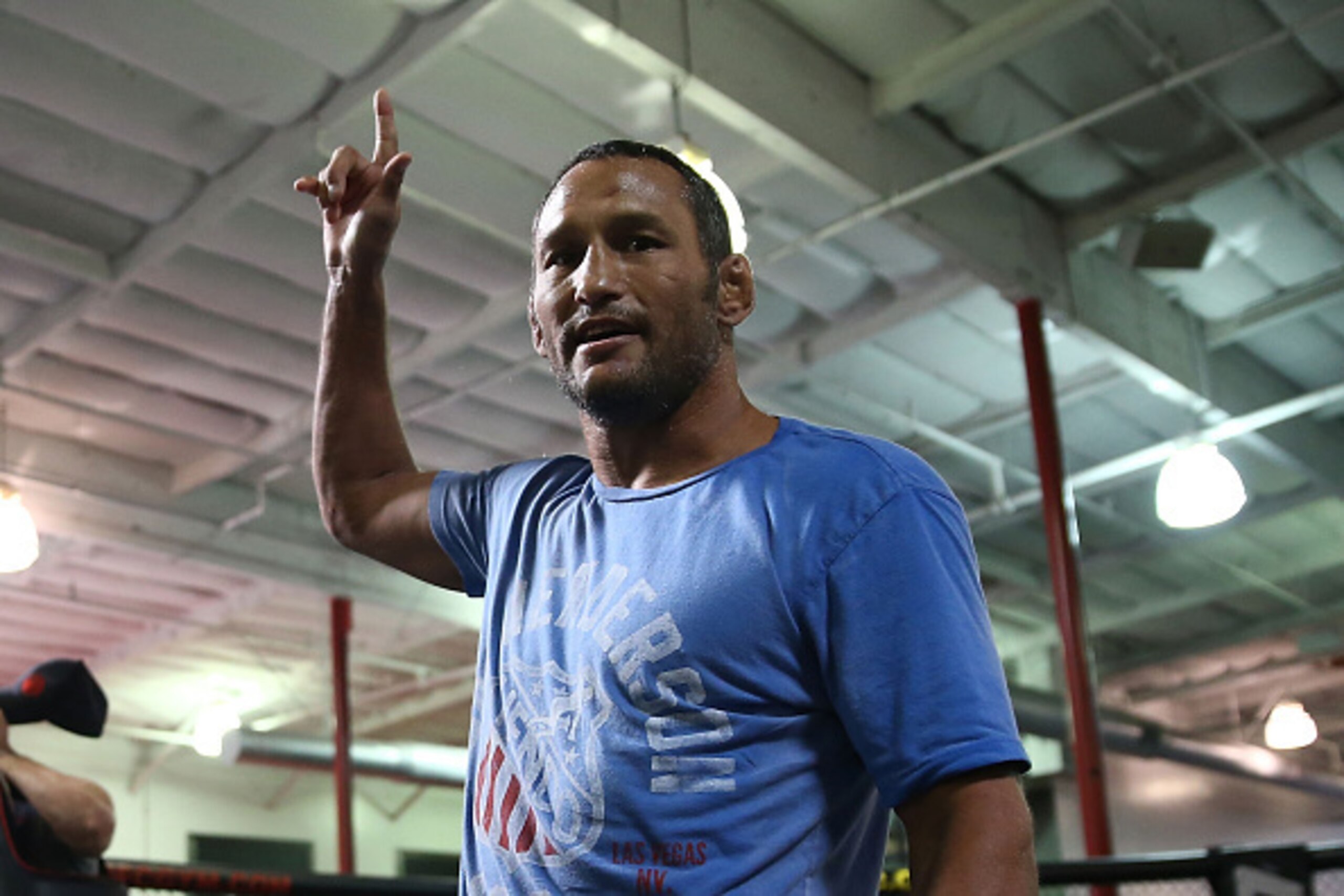 TORRANCE, CA - SEPTEMBER 22: Fighter Dan Henderson works out in the ring for the crowd during a media workout at UFC Gym on September 22, 2016 in Torrance, California. (Photo by Joe Scarnici/Getty Images)