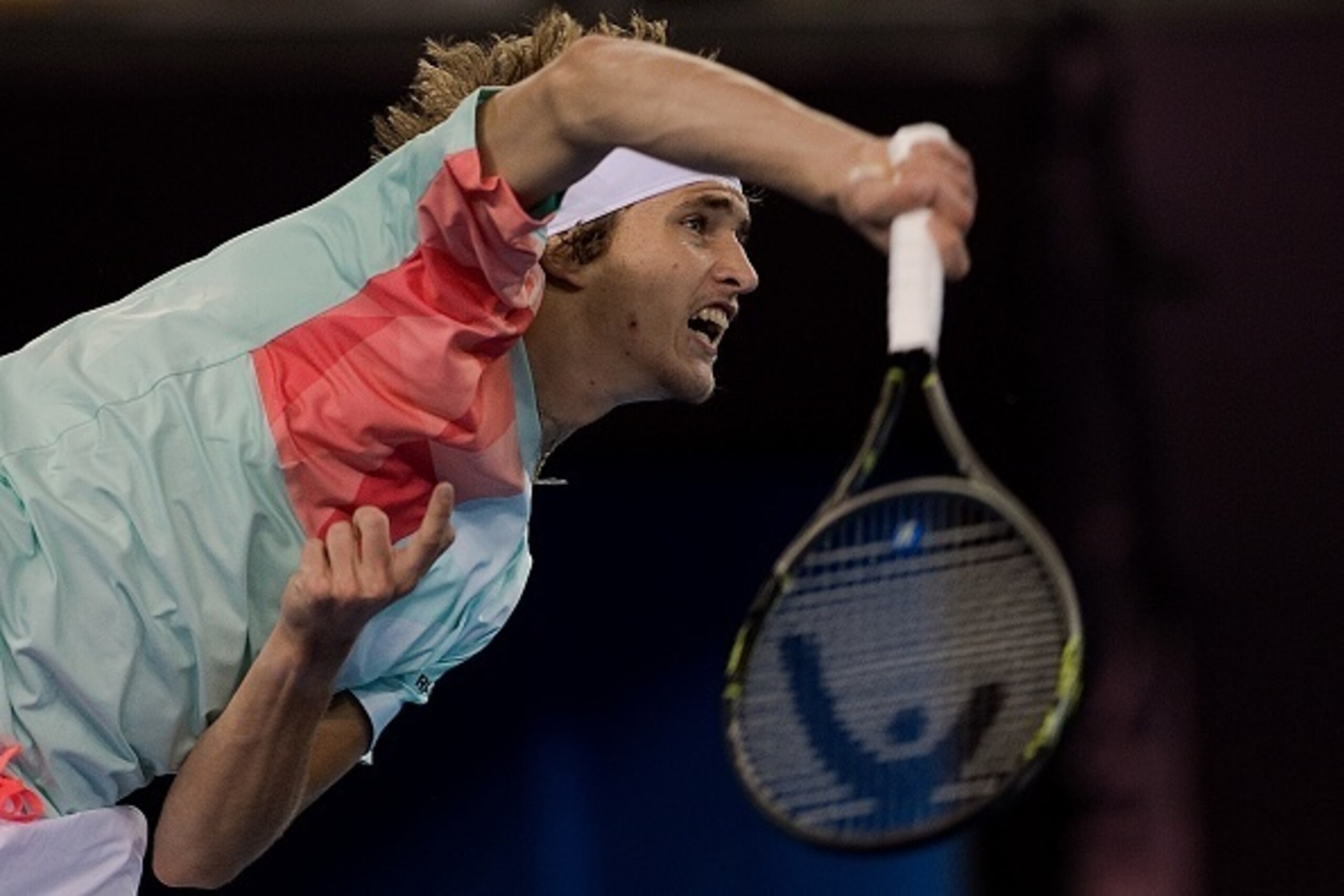 Alexander Zverev of Germany serves against Jack Sock of the US during the men's single second round of the China Open tennis tournament in Beijing on October 5, 2016. / AFP / NICOLAS ASFOURI        (Photo credit should read NICOLAS ASFOURI/AFP/Getty Image