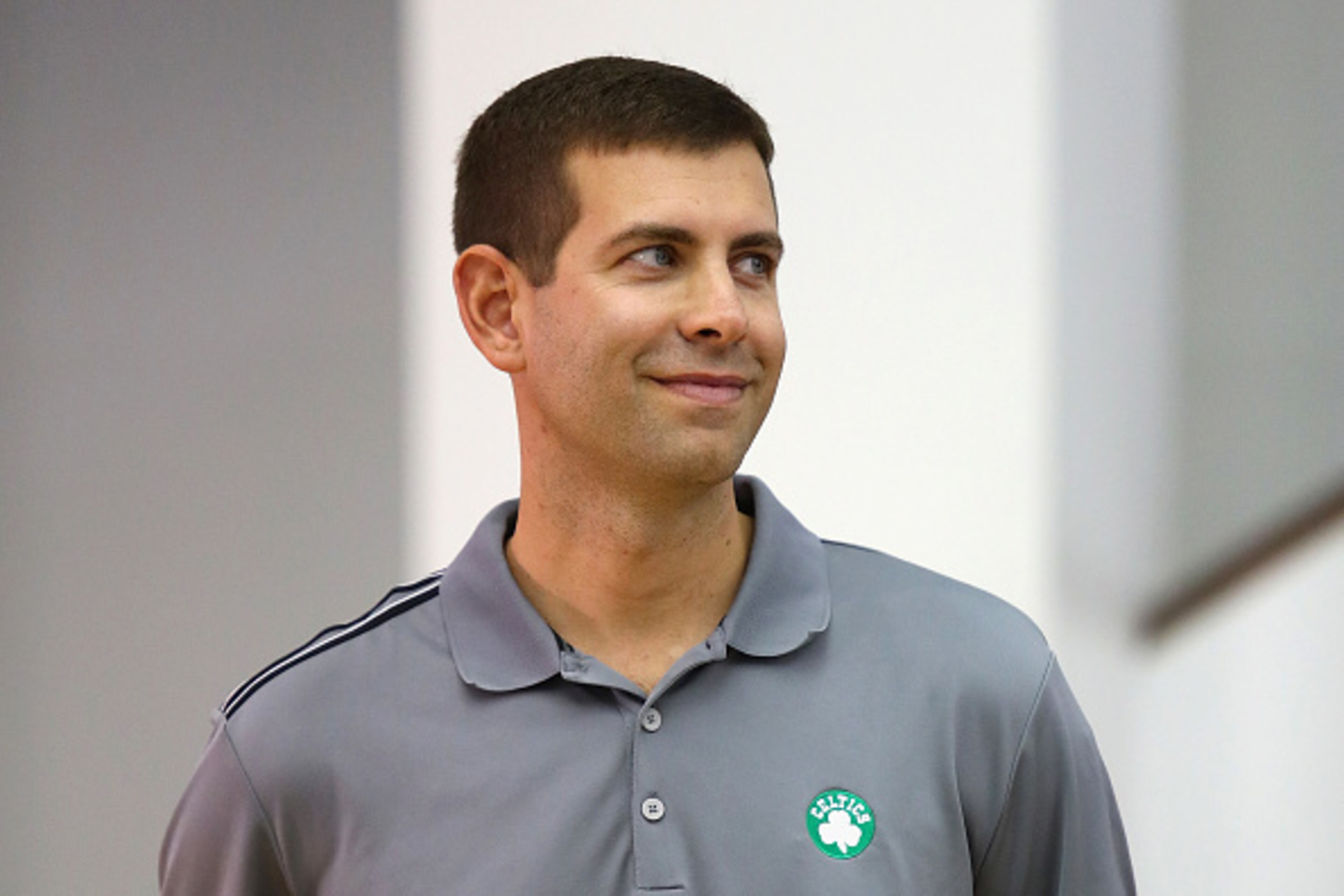 WALTHAM, MA - SEPTEMBER 26:  Head coach Brad Stevens of the Boston Celtics looks on during Boston Celtics Media Day on September 26, 2016 in Waltham, Massachusetts.  (Photo by Tim Bradbury/Getty Images)