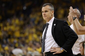 OAKLAND, CA - MAY 30:  Billy Donovan of the Oklahoma City Thunder looks on in Game Seven of the Western Conference Finals against the Golden State Warriors during the 2016 NBA Playoffs at ORACLE Arena on May 30, 2016 in Oakland, California. NOTE TO USER: 
