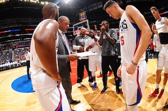 LOS ANGELES, CA - OCTOBER 5: Doc Rivers of the Los Angeles Clippers coaches before the game against the Toronto Raptors on October 5, 2016 at STAPLES Center in Los Angeles, California. NOTE TO USER: User expressly acknowledges and agrees that, by download