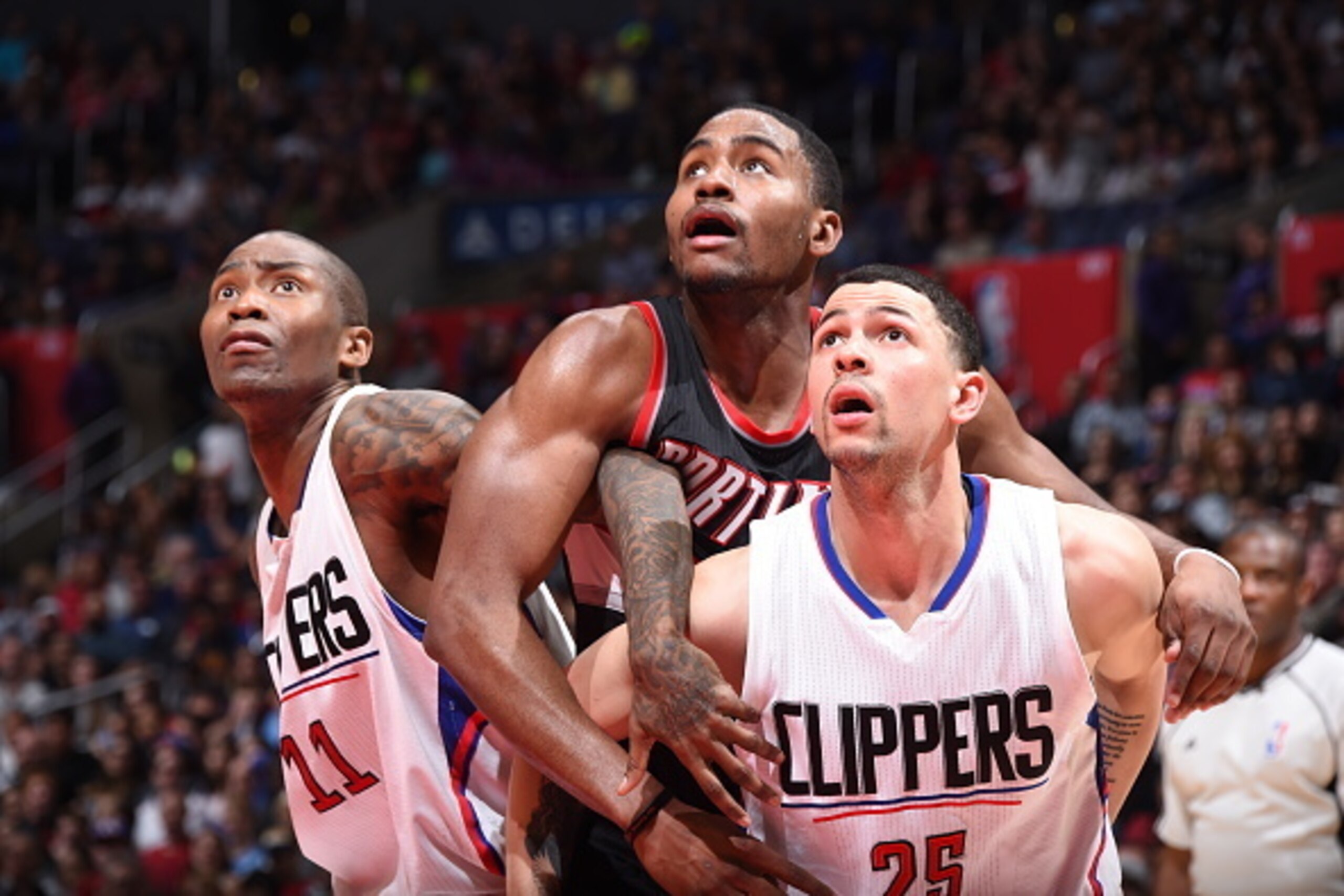 LOS ANGELES, CA - MARCH 24: Jamal Crawford #11 and Austin Rivers #25 of the Los Angeles Clippers try to position themselves for the rebound against the Portland Trail Blazers on March 24, 2016 at STAPLES Center in Los Angeles, California. NOTE TO USER: U LOS ANGELES, CA - MARCH 24: Jamal Crawford #11 and Austin Rivers #25 of the Los Angeles Clippers try to position themselves for the rebound against the Portland Trail Blazers on March 24, 2016 at STAPLES Center in Los Angeles, California. NOTE TO USER: U