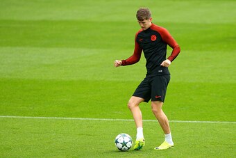 MANCHESTER, ENGLAND - SEPTEMBER 27:  John Stones of Manchester City passes the ball during a training session on the eve of their UEFA Champions League Group C match against Celtic at the City Football Academy on September 27, 2016 in Manchester, England.