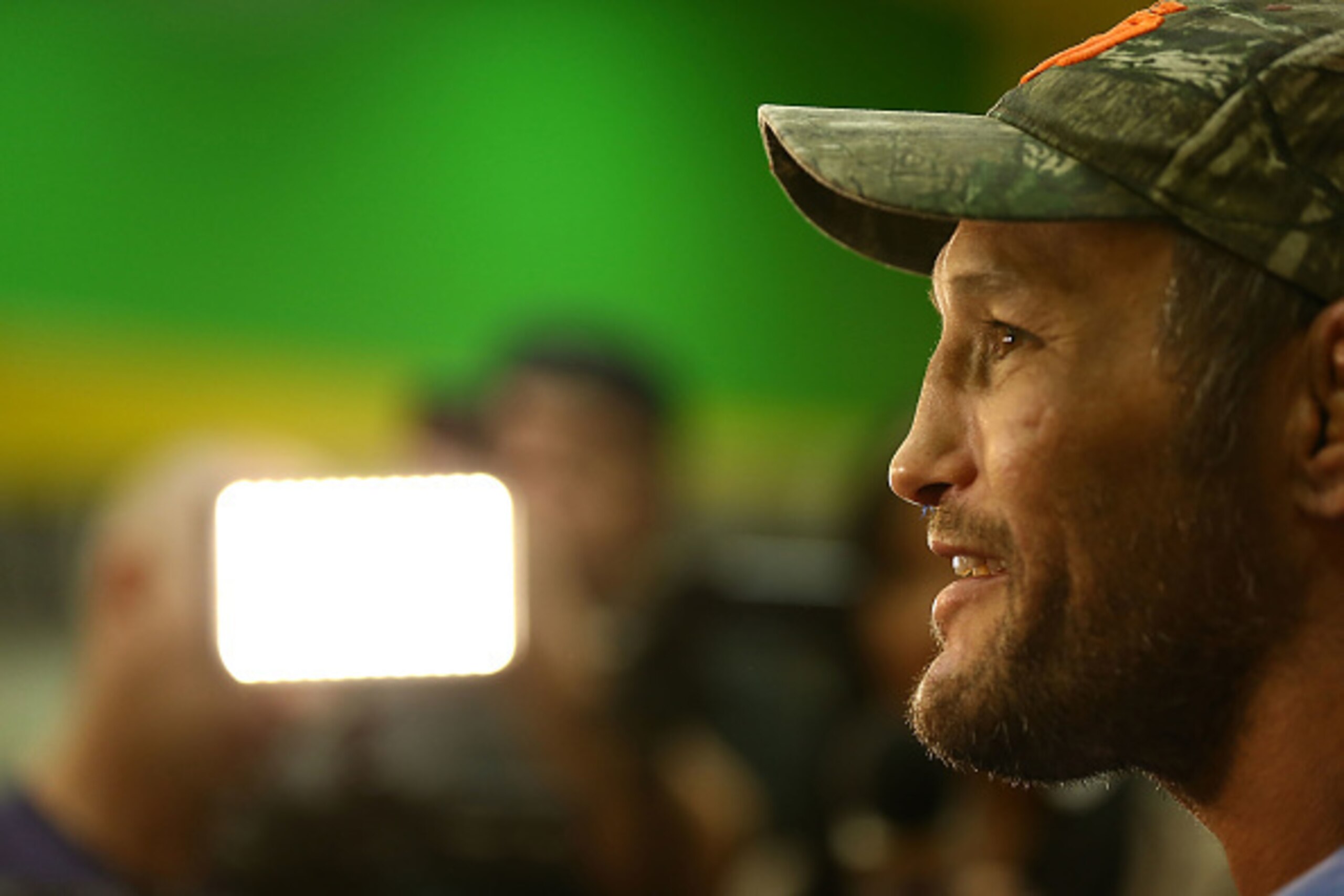 TORRANCE, CA - SEPTEMBER 22: Fighter Dan Henderson speaks to the press at a media workout at UFC Gym on September 22, 2016 in Torrance, California. (Photo by Joe Scarnici/Getty Images)