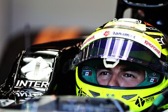 SPA, BELGIUM - AUGUST 26: Sergio Perez of Mexico and Force India sits in his car in the garage during practice for the Formula One Grand Prix of Belgium at Circuit de Spa-Francorchamps on August 26, 2016 in Spa, Belgium.  (Photo by Mark Thompson/Getty Ima