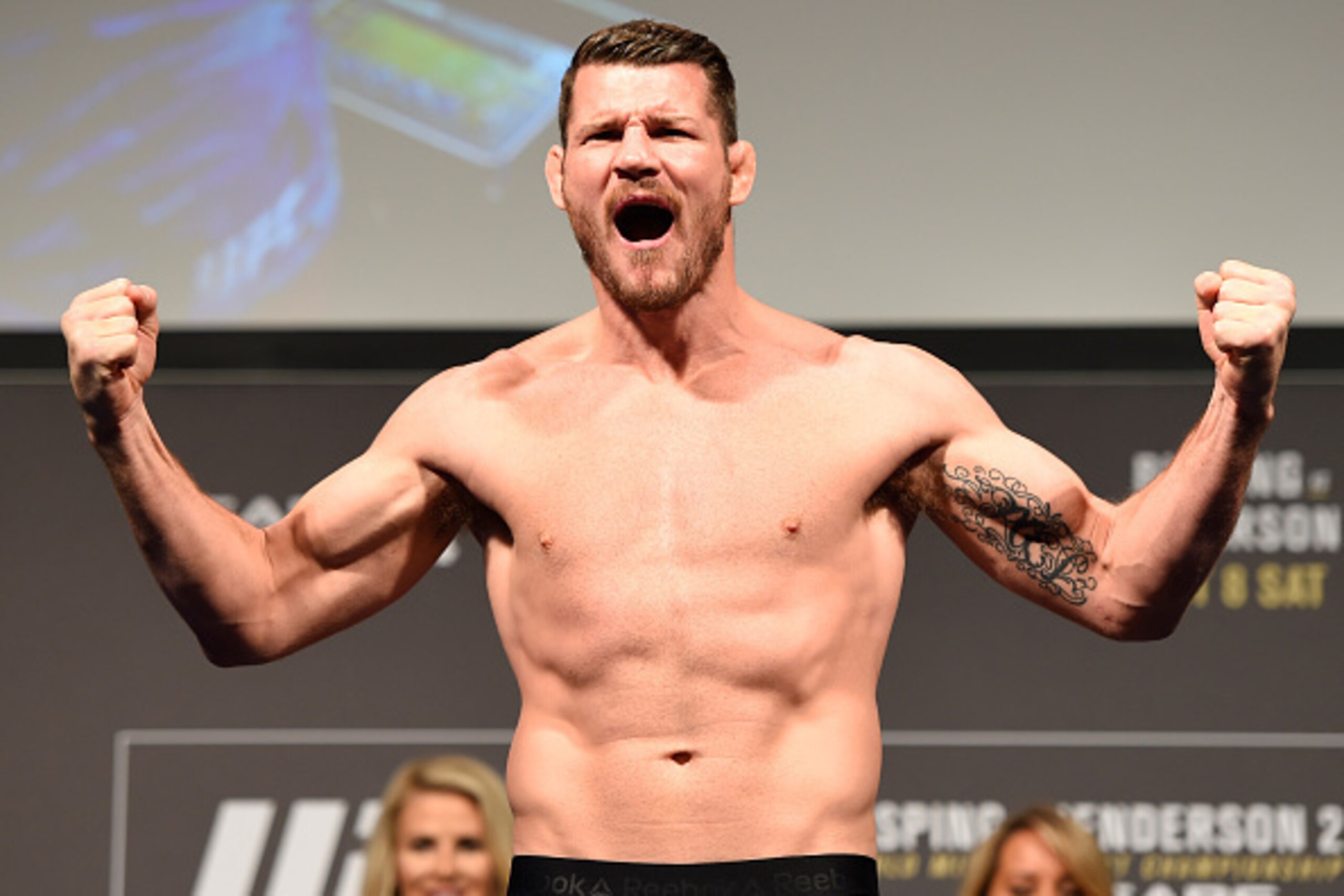 MANCHESTER, ENGLAND - OCTOBER 07: UFC middleweight champion Michael Bisping steps onto the scale during the UFC 204 weigh-in at the Manchester Central Convention Complex on October 7, 2016 in Manchester, England. (Photo by Josh Hedges/Zuffa LLC/Zuffa LLC MANCHESTER, ENGLAND - OCTOBER 07: UFC middleweight champion Michael Bisping steps onto the scale during the UFC 204 weigh-in at the Manchester Central Convention Complex on October 7, 2016 in Manchester, England. (Photo by Josh Hedges/Zuffa LLC/Zuffa LLC