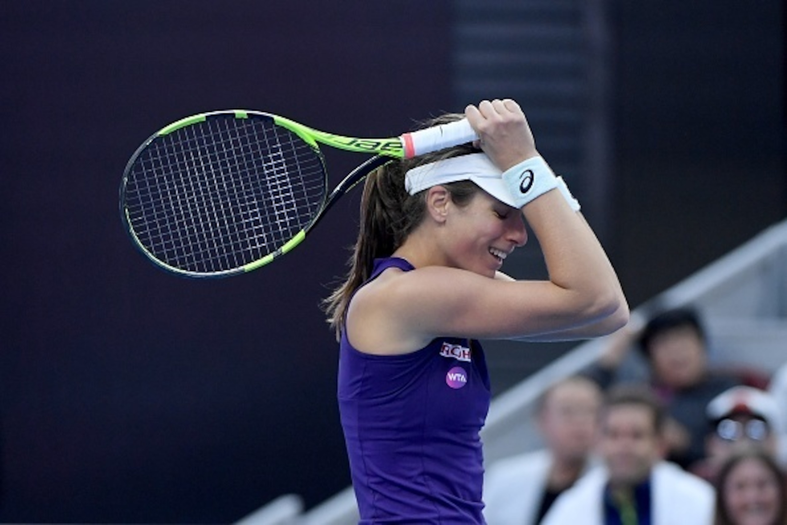 Johanna Konta of Britain celebrates after winning against Madison Keys of the US during women's singles semi-finals match at the China Open tennis tournament in Beijing on October 8, 2016. / AFP / WANG ZHAO        (Photo credit should read WANG ZHAO/AFP/G