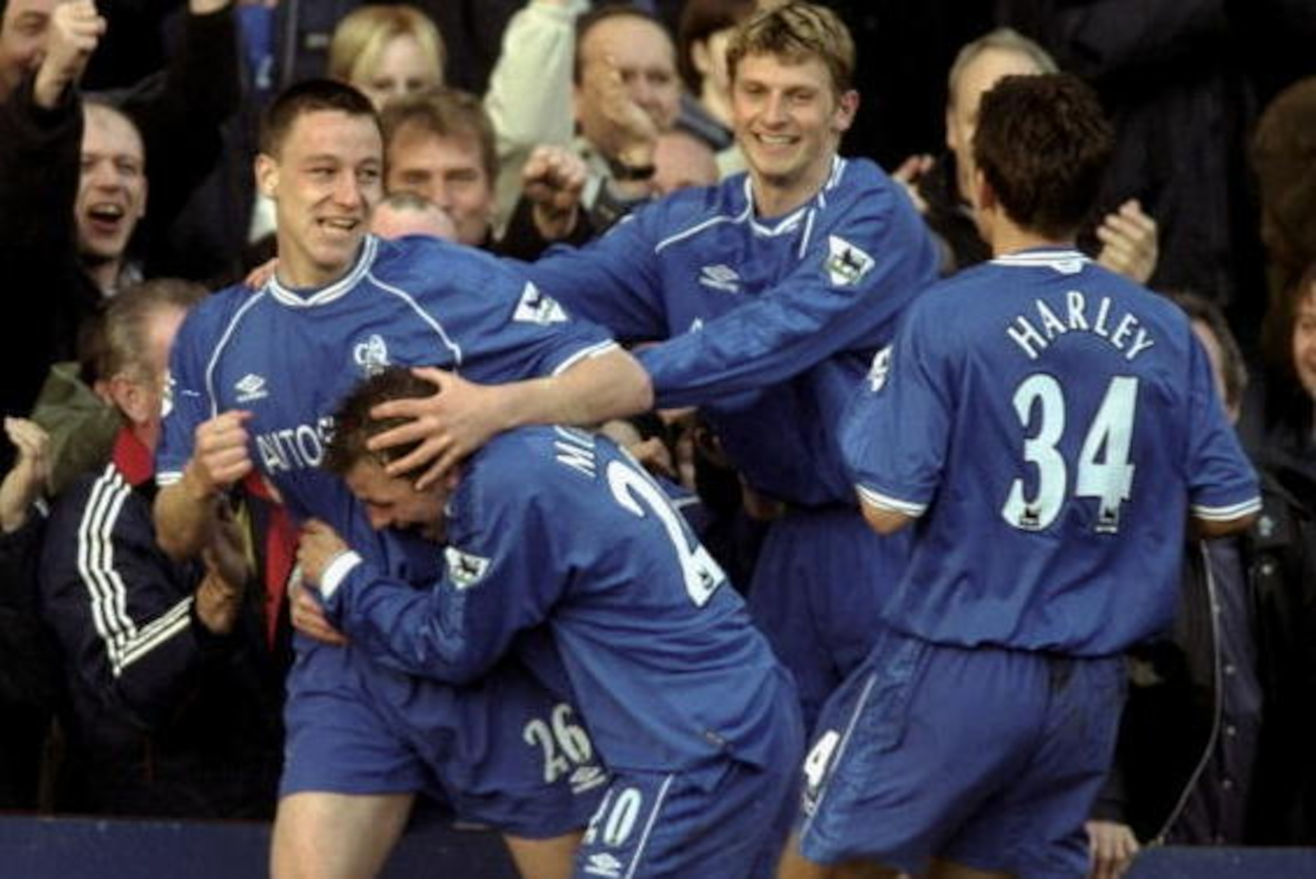 20 Feb 2000:   Chelsea's players celebrate John Terry's goal in the AXA sponsored FA Cup Sixth Round match against Gillingham played at Stamford Bridge in London, England. The match finished 5-0 to Chelsea. \ Mandatory Credit: Phil Cole /Allsport
