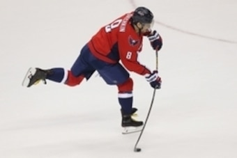 Oct 3, 2016; Washington, DC, USA; Washington Capitals left wing Alex Ovechkin (8) shoots the puck against the St. Louis Blues in the third period at Verizon Center. The Capitals won 2-1 in a shootout. Mandatory Credit: Geoff Burke-USA TODAY Sports