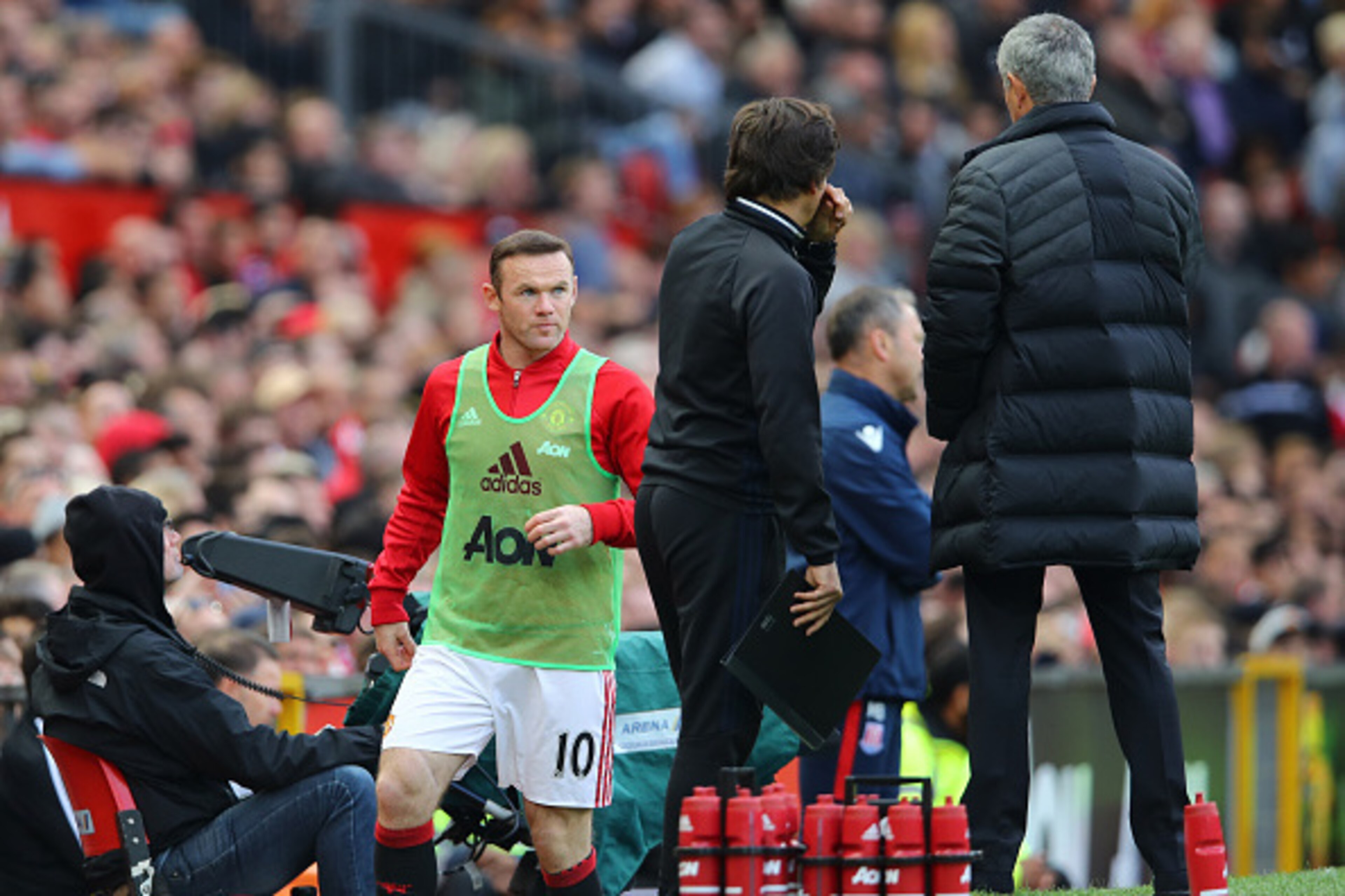 MANCHESTER, ENGLAND - OCTOBER 02: Wayne Rooney of Manchester United gets ready to come on during the Premier League match between Manchester United and Stoke City at Old Trafford on October 2, 2016 in Manchester, England.  (Photo by Clive Brunskill/Getty 