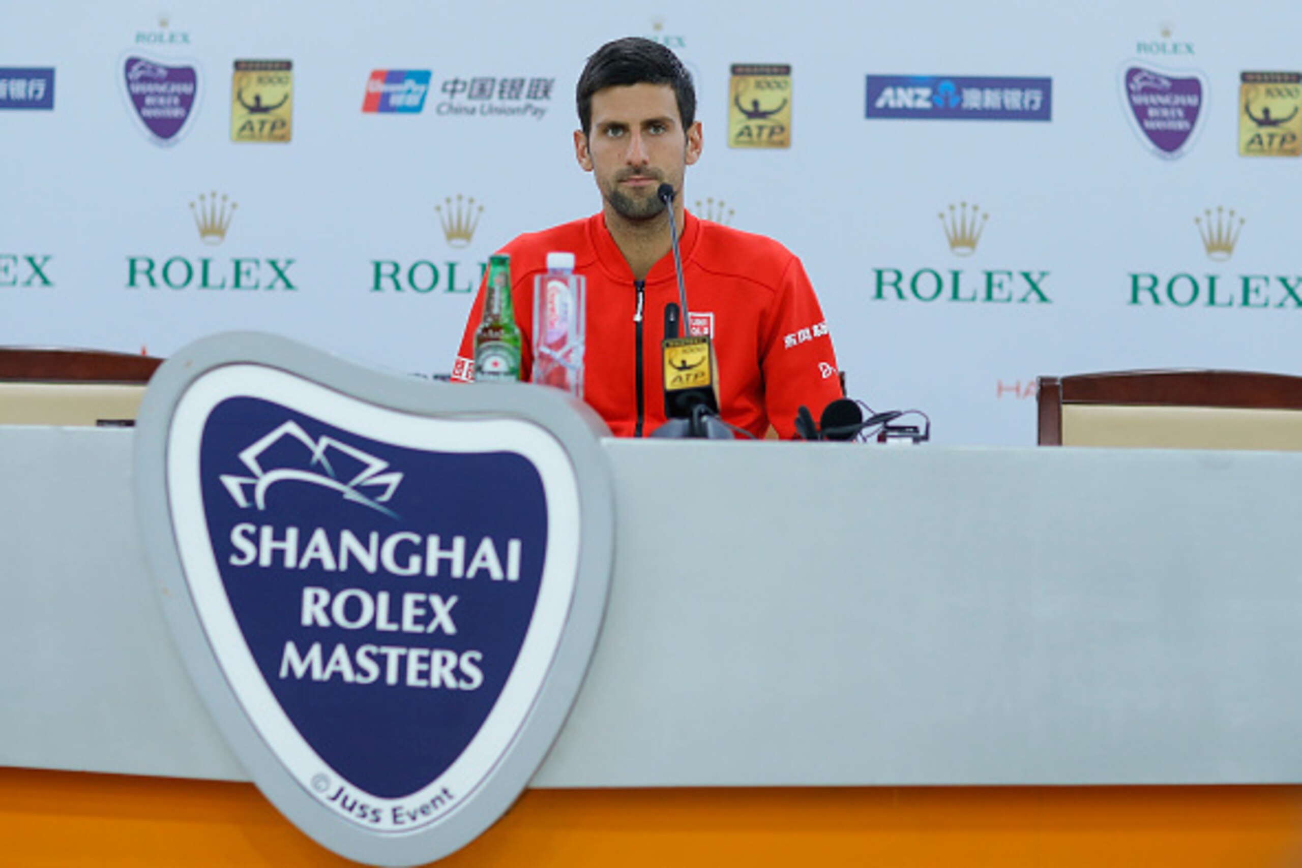 SHANGHAI, CHINA - OCTOBER 09:  Novak Djokovic of Serbia speaks during a press conference on day one of Shanghai Rolex Masters at Qi Zhong Tennis Centre on October 9, 2016 in Shanghai, China.  (Photo by Lintao Zhang/Getty Images)