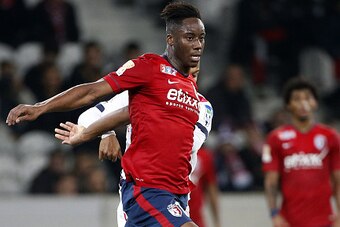 LILLE, FRANCE - DECEMBER 17: Soualiho Meite of Lille in action during the French League Cup (Coupe de la ligue) match between Lille OSC and Girondins de Bordeaux at Grand Stade Pierre Mauroy stadium on December 17, 2014 in Lille, France. (Photo by Jean Ca