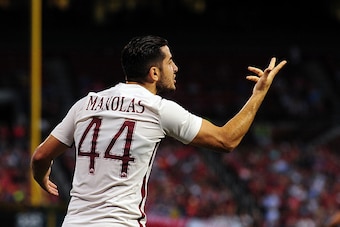 ST LOUIS, MO - AUGUST 01: Kostas Manolas #44 of AS Roma reacts to a call during a friendly match against Liverpool FC at Busch Stadium on August 1, 2016 in St Louis, Missouri. AC Roma won 2-1. (Photo by Jeff Curry/Getty Images)
