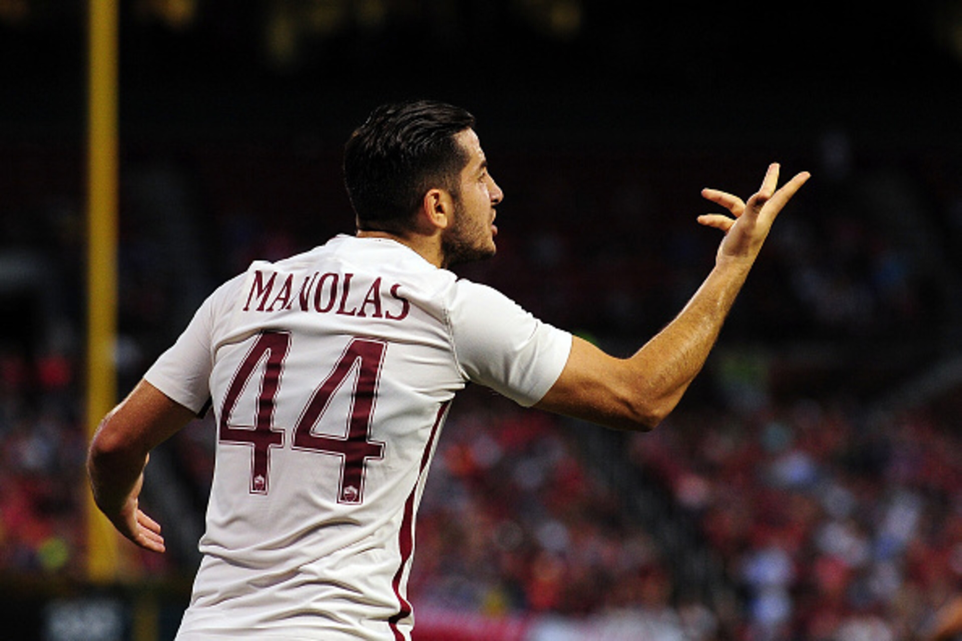 ST LOUIS, MO - AUGUST 01: Kostas Manolas #44 of AS Roma reacts to a call during a friendly match against Liverpool FC at Busch Stadium on August 1, 2016 in St Louis, Missouri. AC Roma won 2-1. (Photo by Jeff Curry/Getty Images)