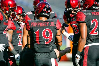 SAN DIEGO, CA - SEPTEMBER 03:  Donnel Pumphrey #19 of the San Diego State Aztecs practices prior to the game against the New Hampshire Wildcats at Qualcomm Stadium on September 3, 2016 in San Diego, California.  (Photo by Kent Horner/Getty Images)