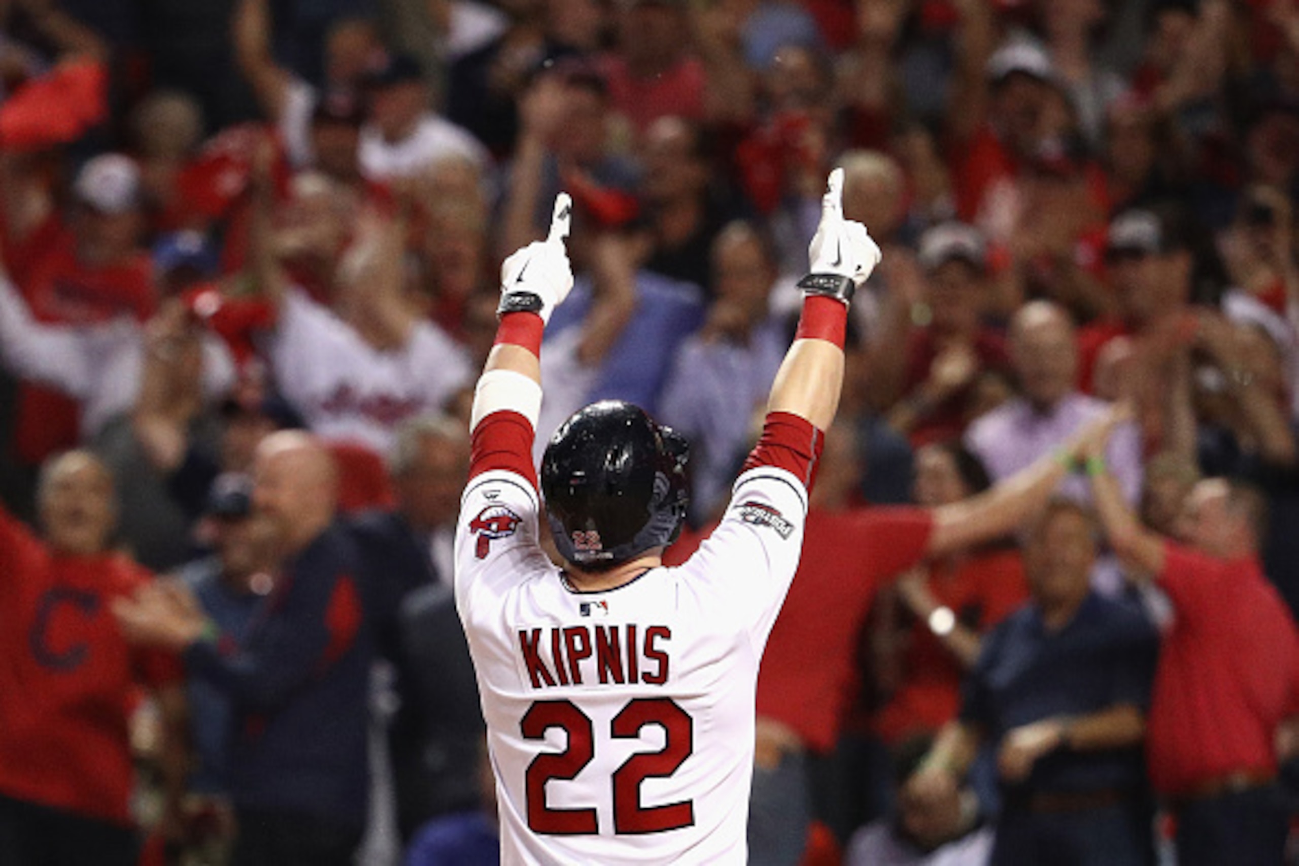 CLEVELAND, OH - OCTOBER 06:  Jason Kipnis #22 of the Cleveland Indians celebrates after hitting a solo home run in the third inning against the Boston Red Sox during game one of the American League Divison Series at Progressive Field on October 6, 2016 in
