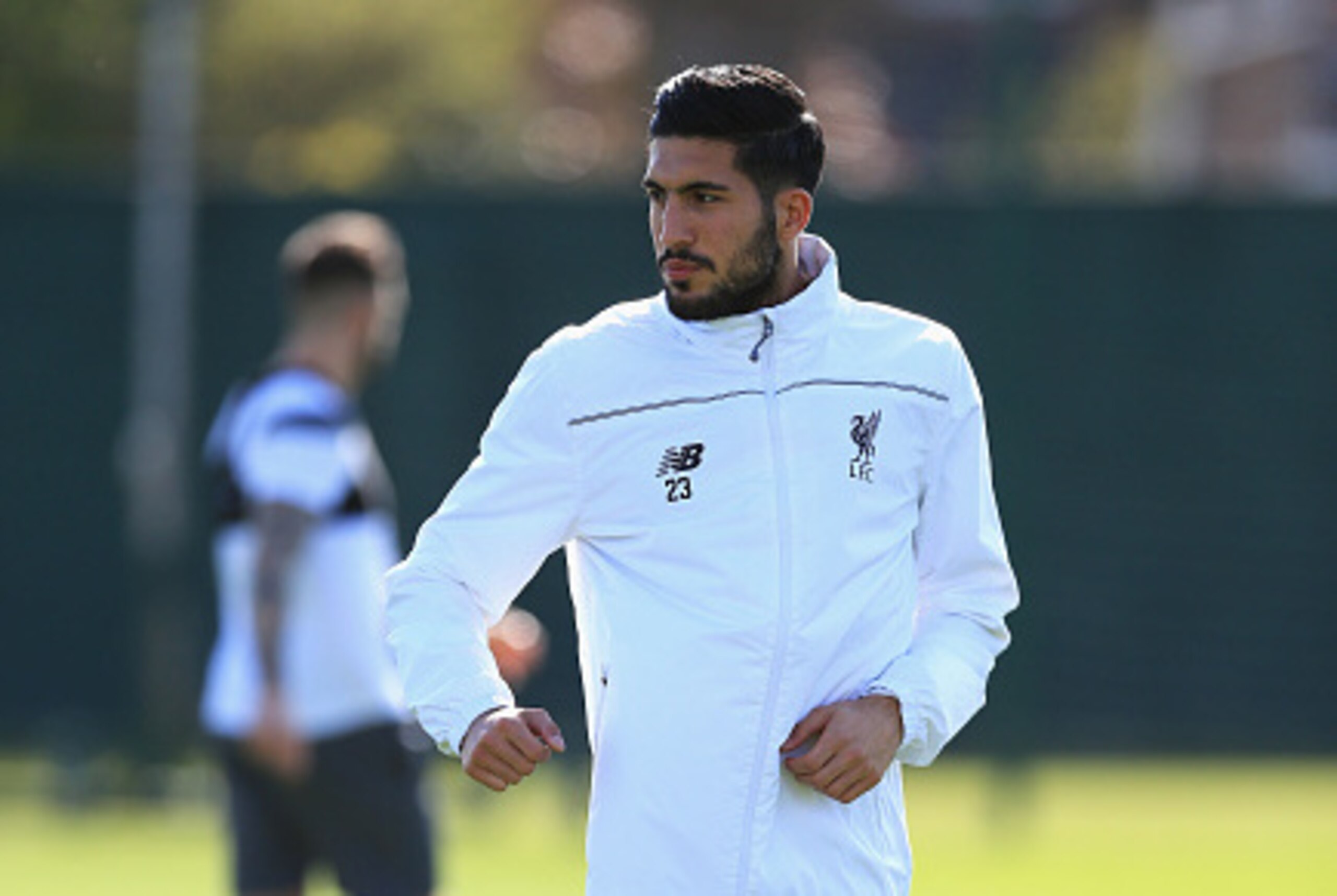 LIVERPOOL, ENGLAND - MAY 04:  Emre Can of Liverpool looks on during a training session ahead of the UEFA Europa League Semi-Final Second Leg match against Villarreal at Melwood Training Ground on May 4, 2016 in Liverpool, England.  (Photo by Clint Hughes/