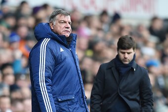 LONDON, ENGLAND - JANUARY 16: Sam Allardyce, manager of Sunderland and Mauricio Pochettino Manager of Tottenham Hotspur look on during the Barclays Premier League match between Tottenham Hotspur and Sunderland at White Hart Lane on January 16, 2016 in Lon