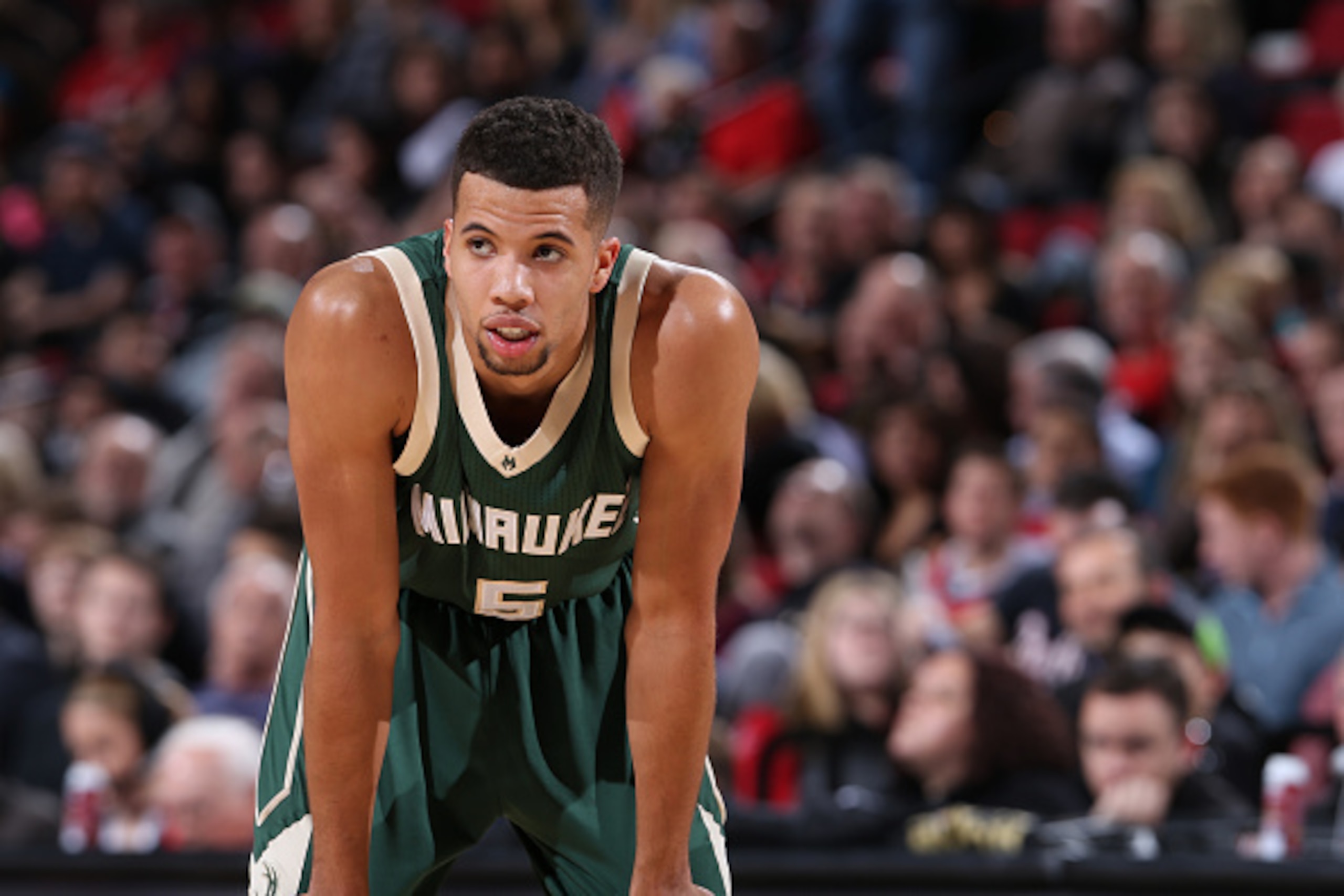 PORTLAND, OR - FEBRUARY 2: Michael Carter-Williams #5 of the Milwaukee Bucks during the game against the Portland Trail Blazers on February 2, 2016 at Moda Center in Portland,Oregon. NOTE TO USER: User expressly acknowledges and agrees that, by downloadin